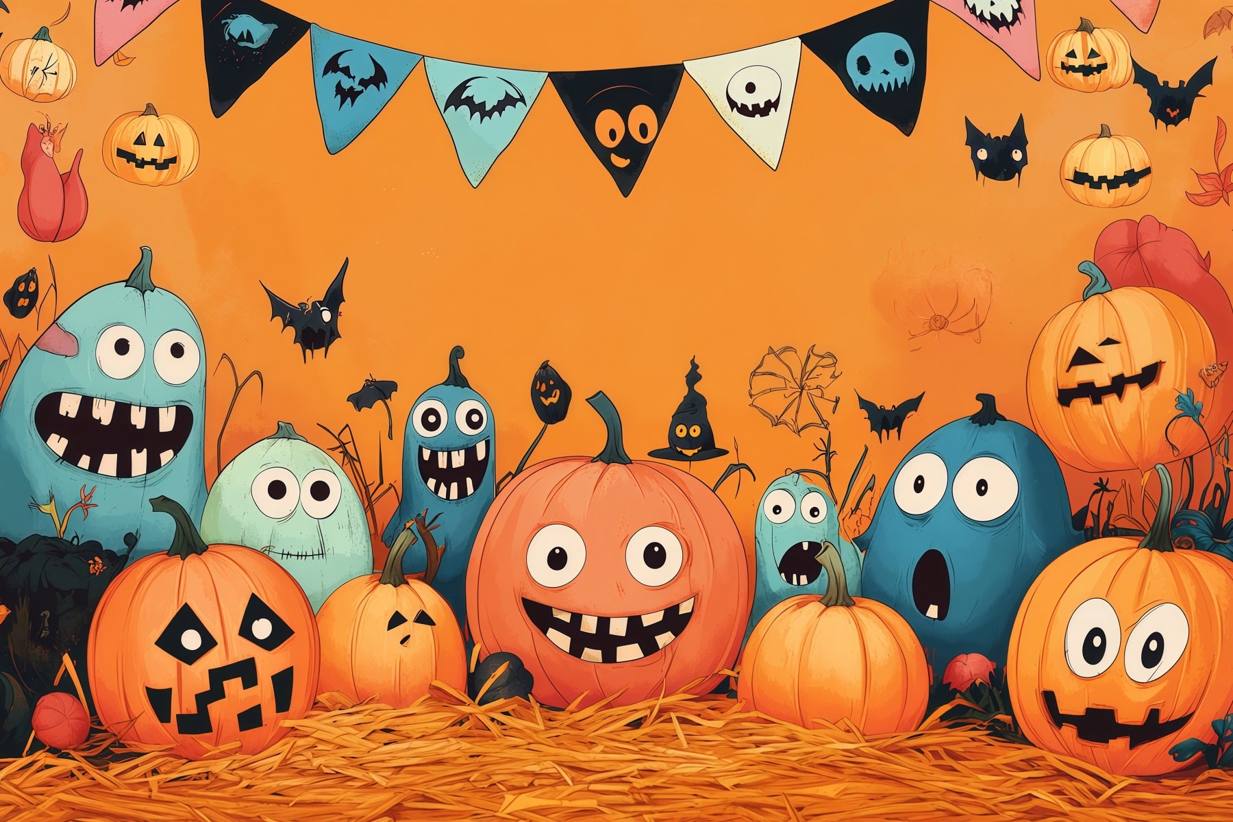 Pumpkin Backdrop Ideas Cartoon Monster Party Halloween Picture Backdrops RR67-190