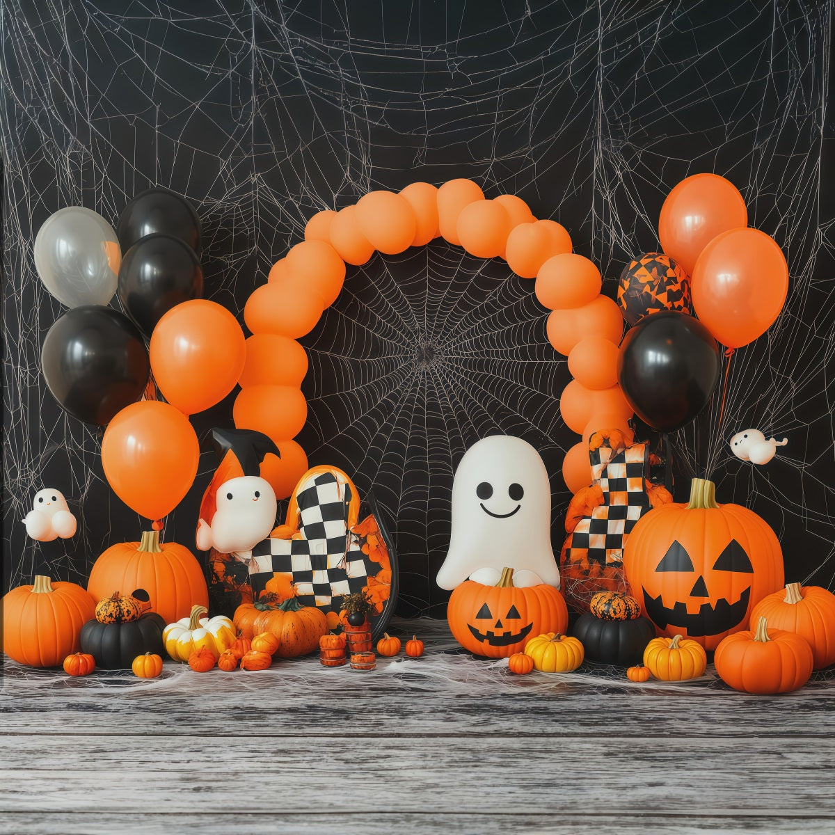 Backdrop Halloween Balloon Arch Ghost Pumpkin Spiderweb Party Fabric Halloween Backdrop RR67-194