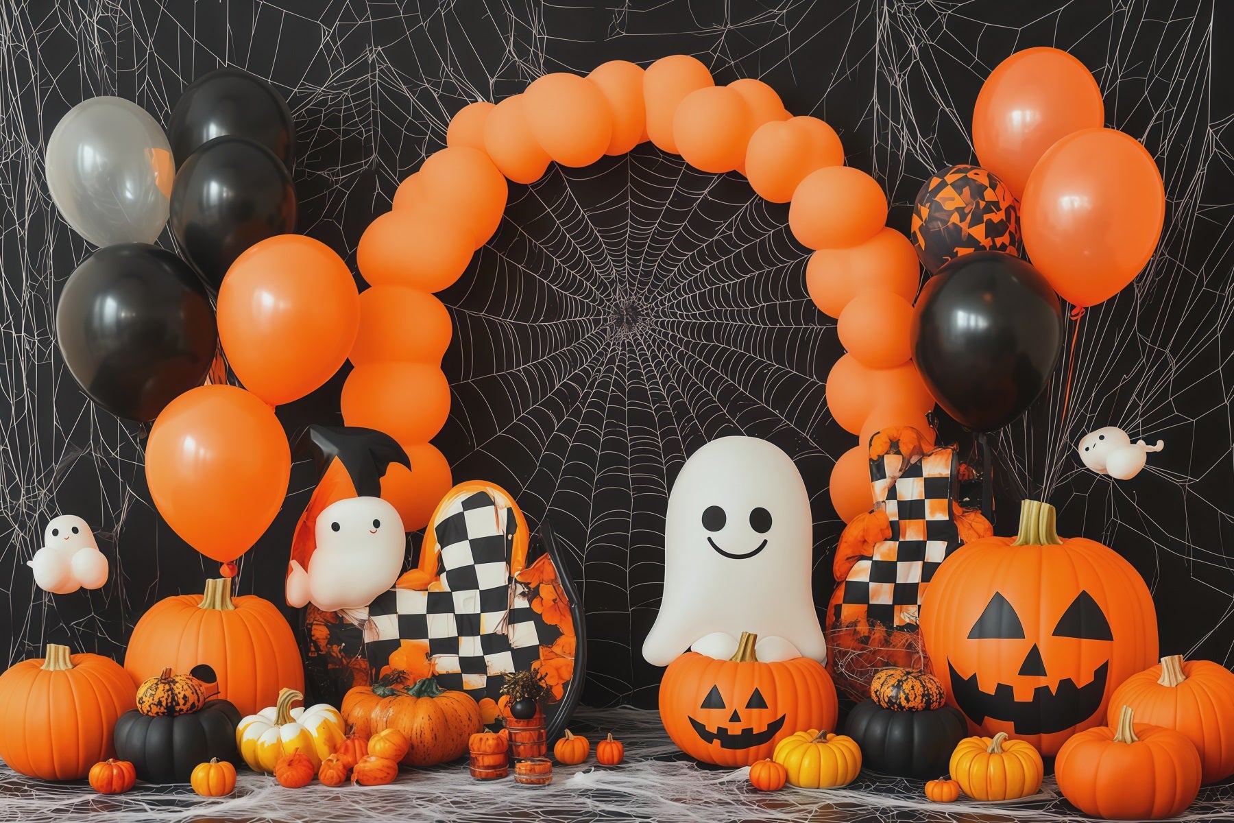 Backdrop Halloween Balloon Arch Ghost Pumpkin Spiderweb Party Fabric Halloween Backdrop RR67-194