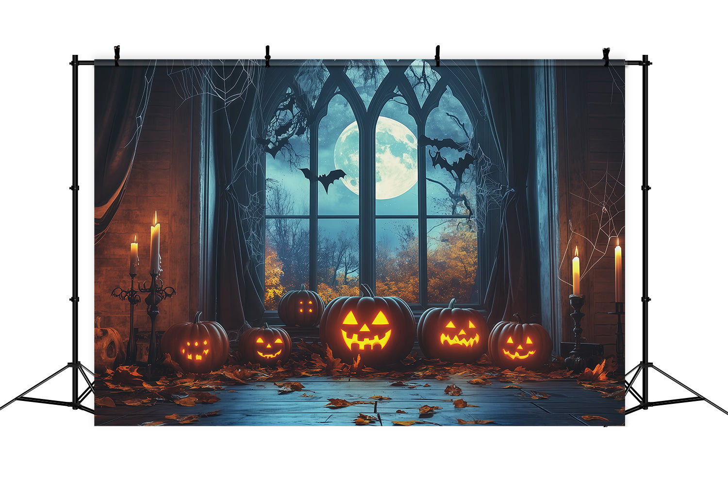 Halloween Backdrop Window Gothic Moonlit Pumpkin Halloween Arch Backdrop RR67-195