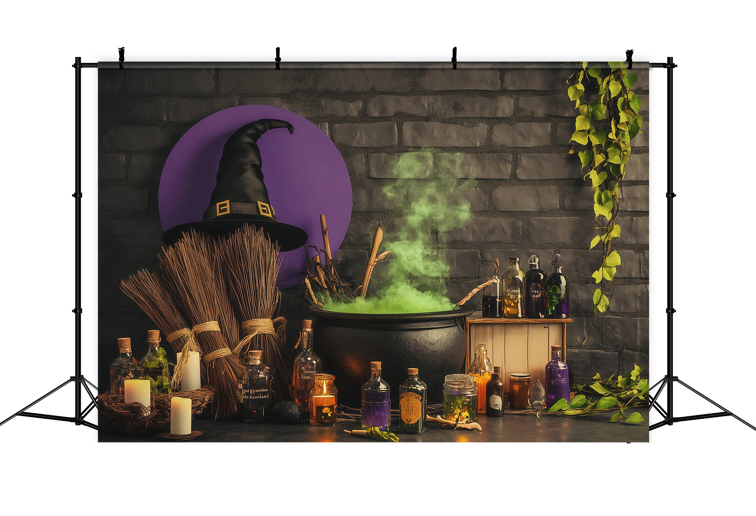 Brick Wall Backdrop Halloween Bubbling Witch Potion Workshop Wizard Of Oz Backdrops RR67-199