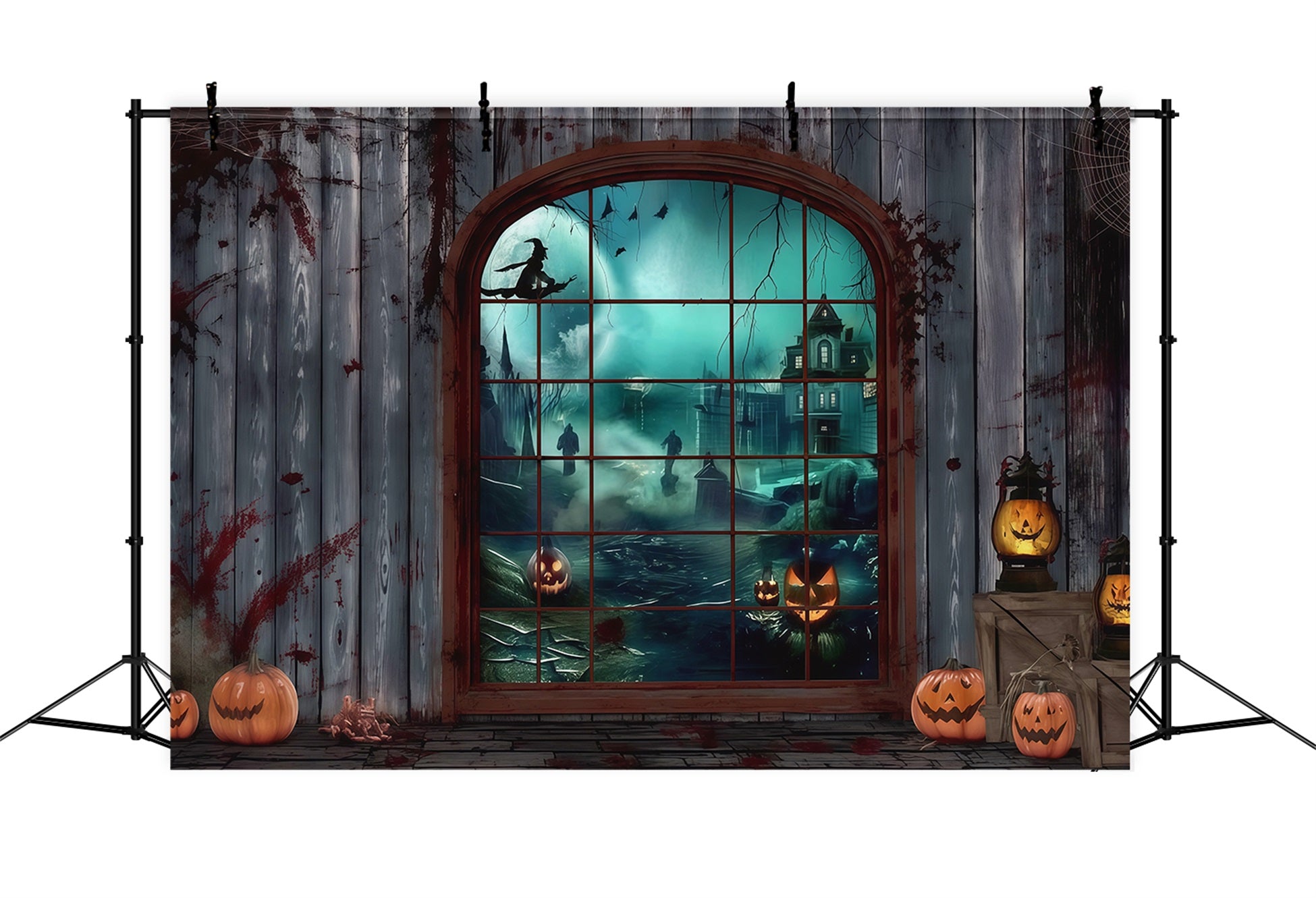 Halloween Bloody Backdrop Gothic Window Witch Pumpkins Halloween Backdrops RR67-2