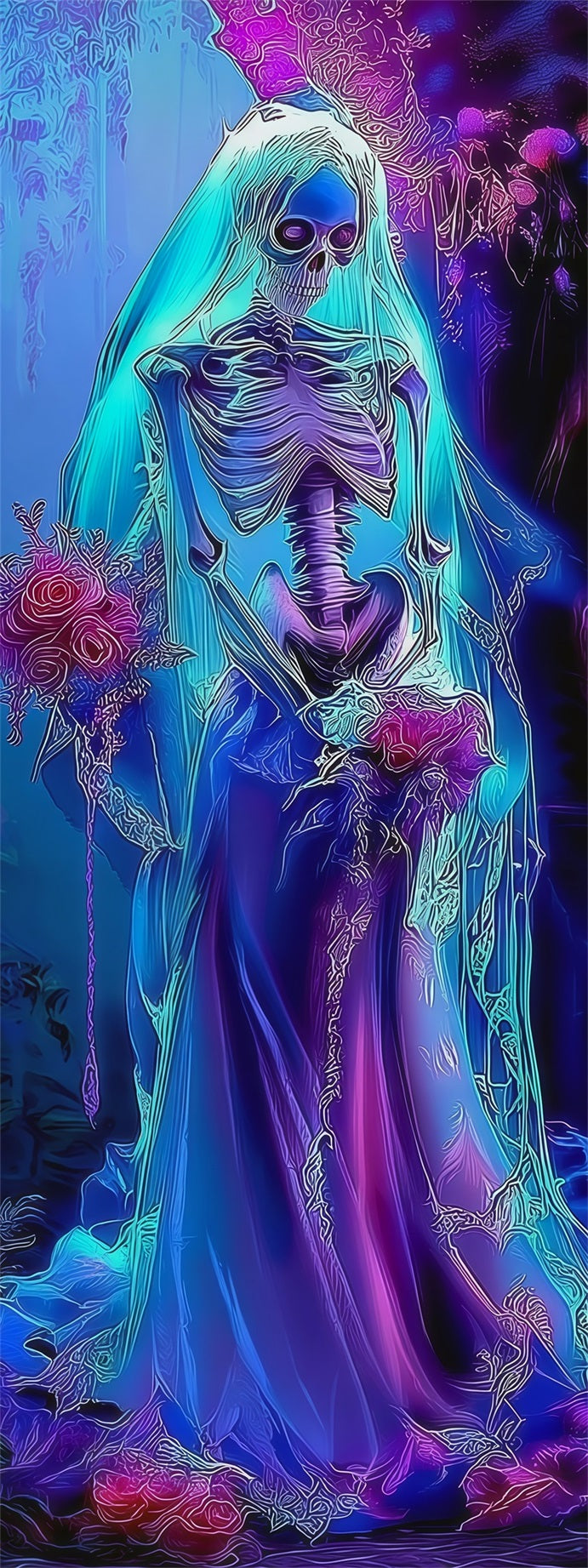 Ghost Bride Door Neon Skeleton Roses Halloween Bedroom Door Decoration RR67-205