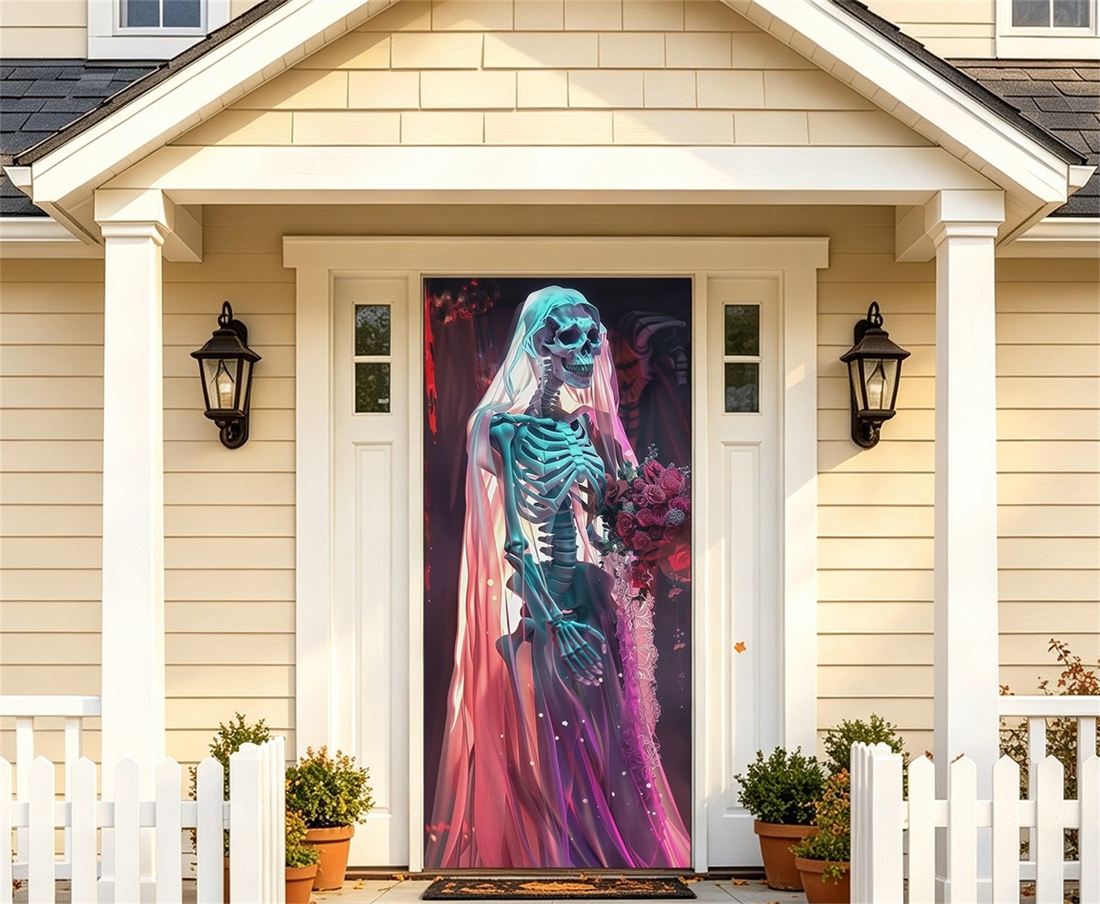 Skeleton Bride Door Gothic Wedding Bouquet Halloween Bedroom Door Poster RR67-206