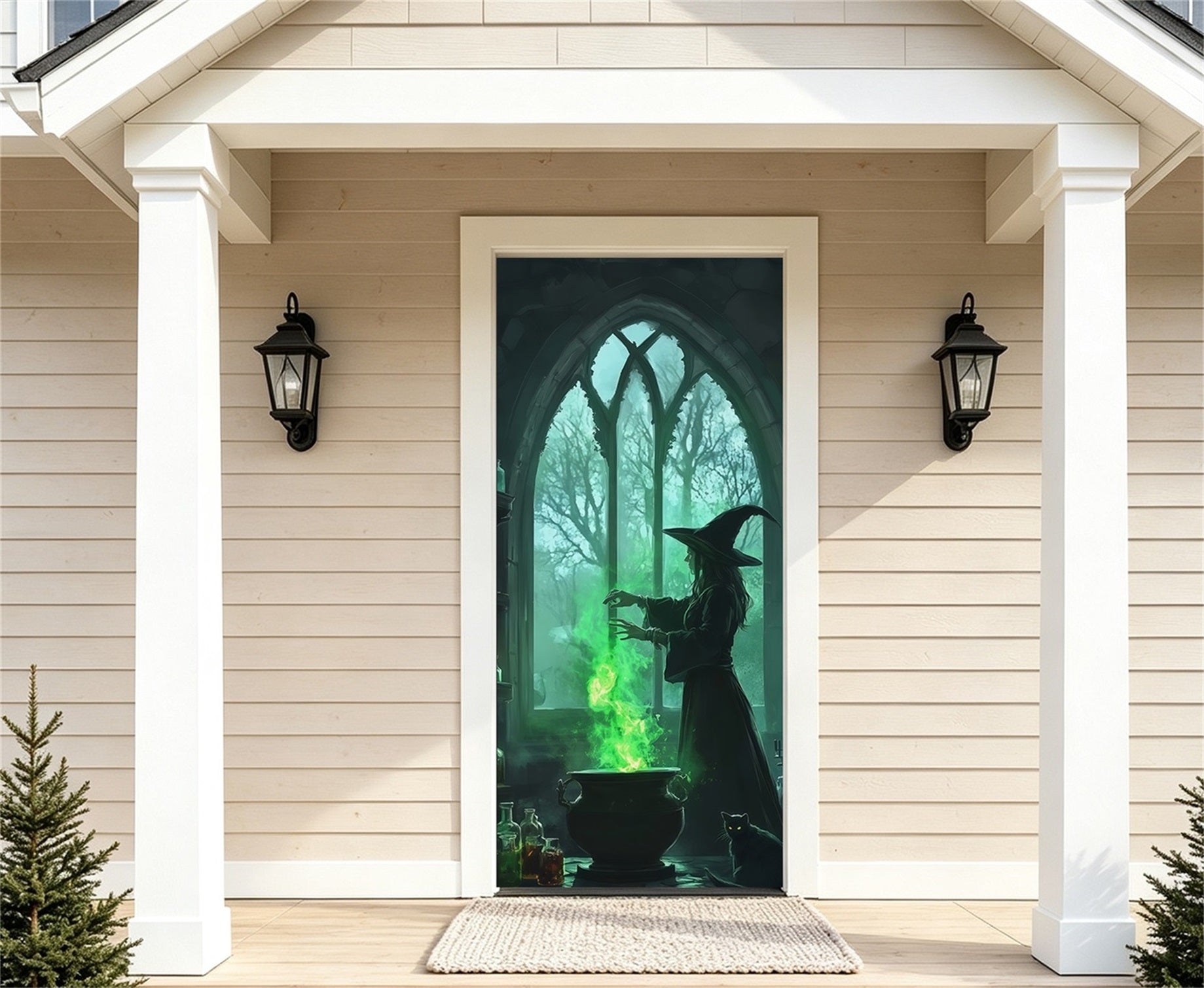 Witch Cauldron Door Green Arch Laboratory Halloween Bedroom Door Mural RR67-207