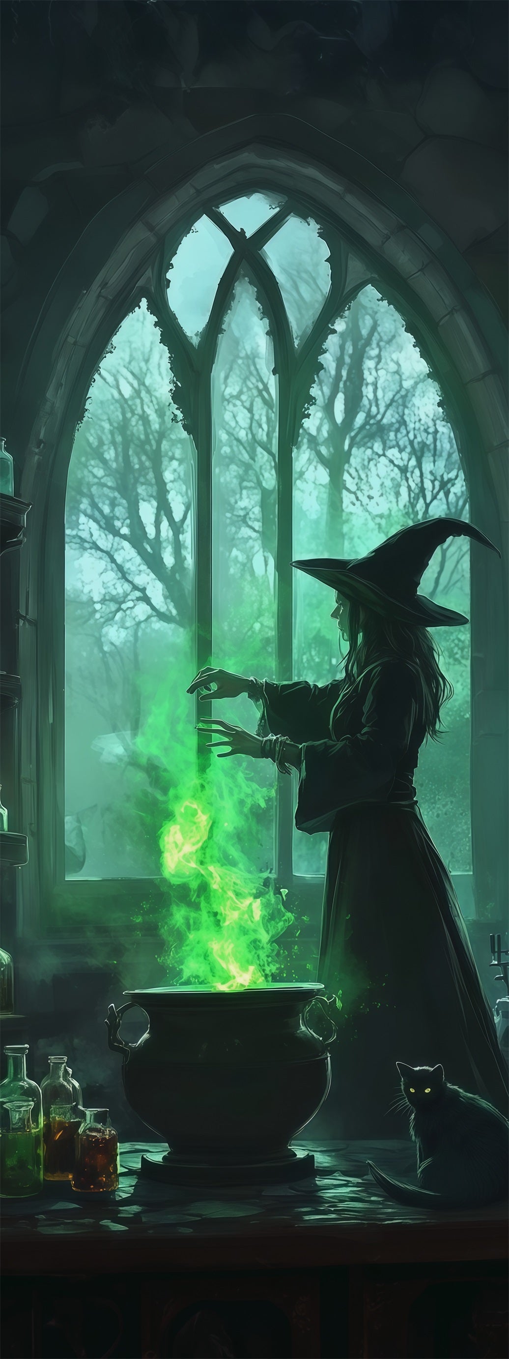 Witch Cauldron Door Green Arch Laboratory Halloween Bedroom Door Mural RR67-207