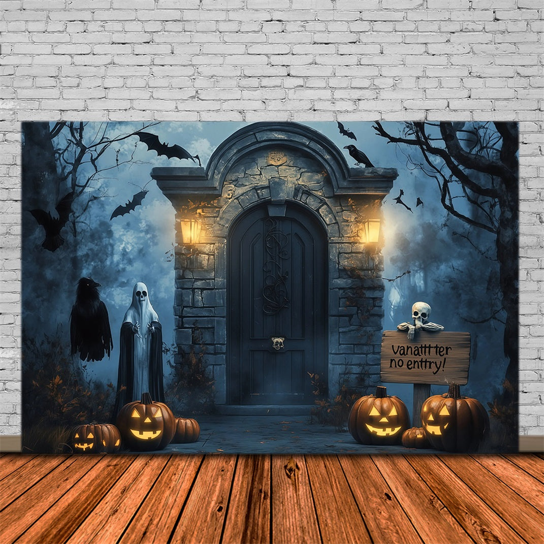 Halloween Backdrop Outdoor Haunted Door Ghost Pumpkins Photo Backdrop Halloween RR67-21