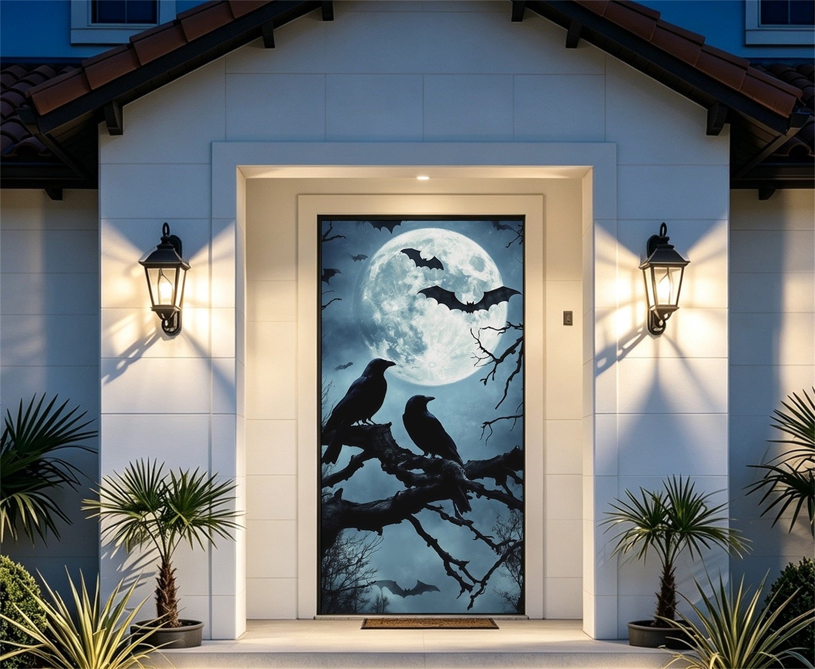 Raven Moon Door Moonlit Bat Gathering Outdoor Halloween Door Banner RR67-210