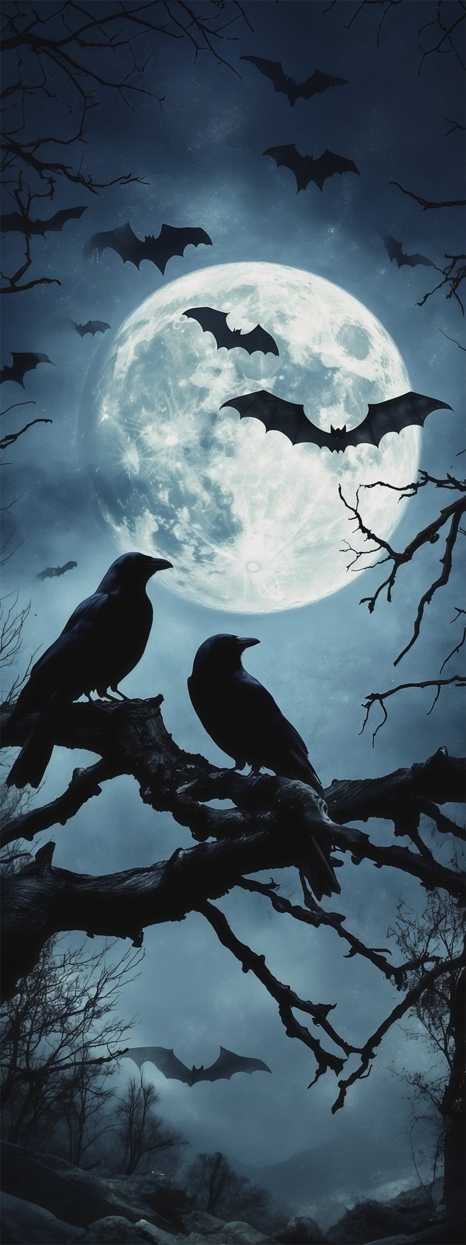 Raven Moon Door Moonlit Bat Gathering Outdoor Halloween Door Banner RR67-210