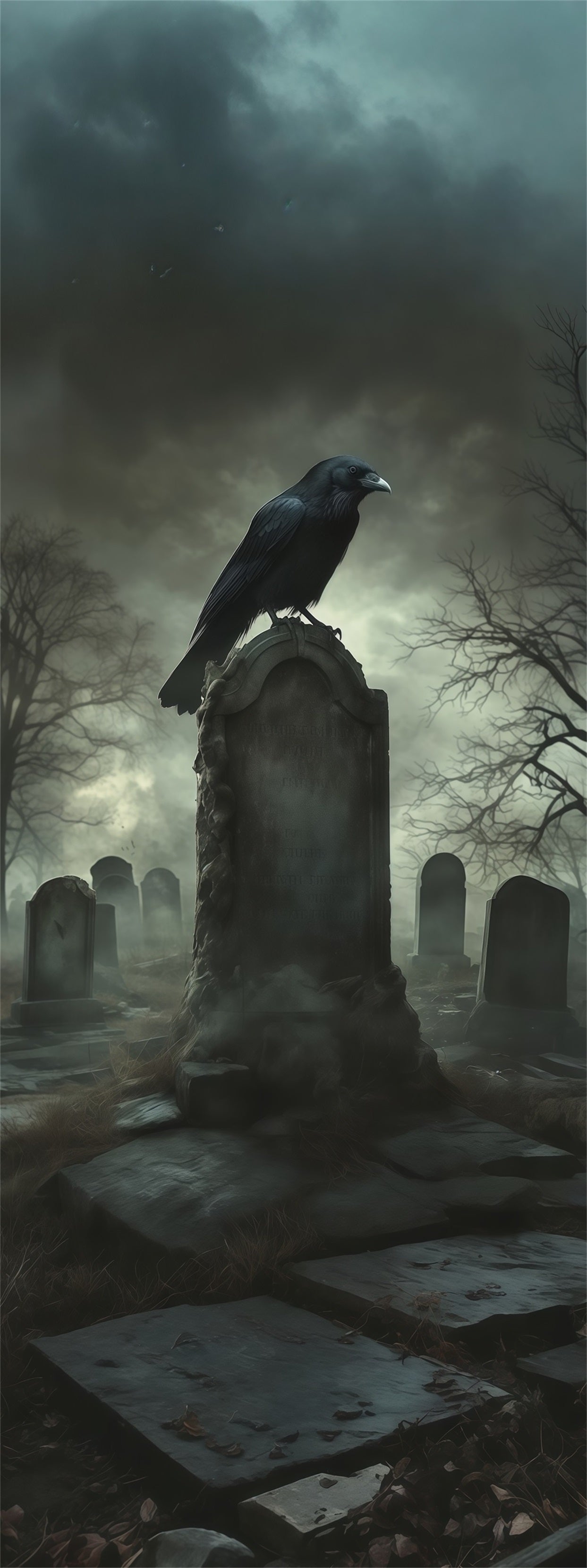 Crow Cemetery Door Foggy Tombstone Raven Watch Large Halloween Door Cover RR67-212