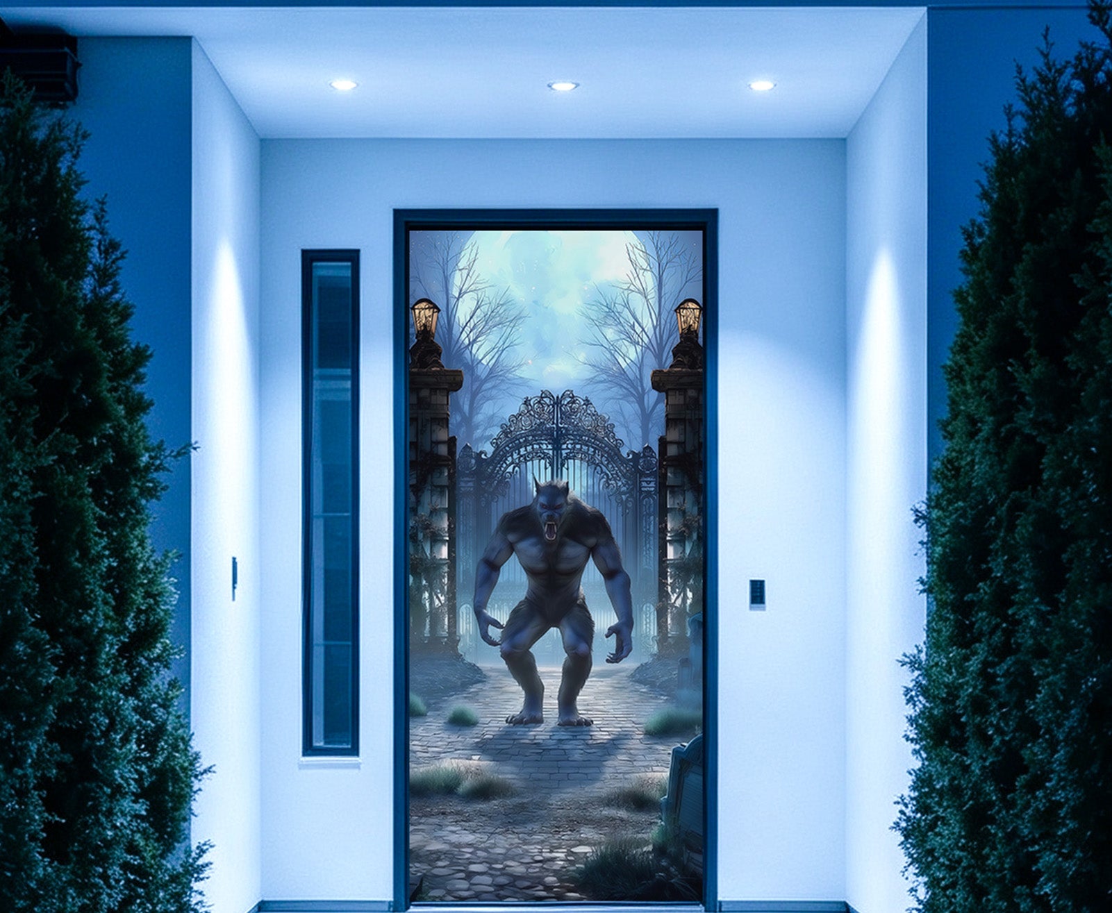 Werewolf Forest Door Moonlit Cemetery Gate Full Size Halloween Door Cover RR67-213
