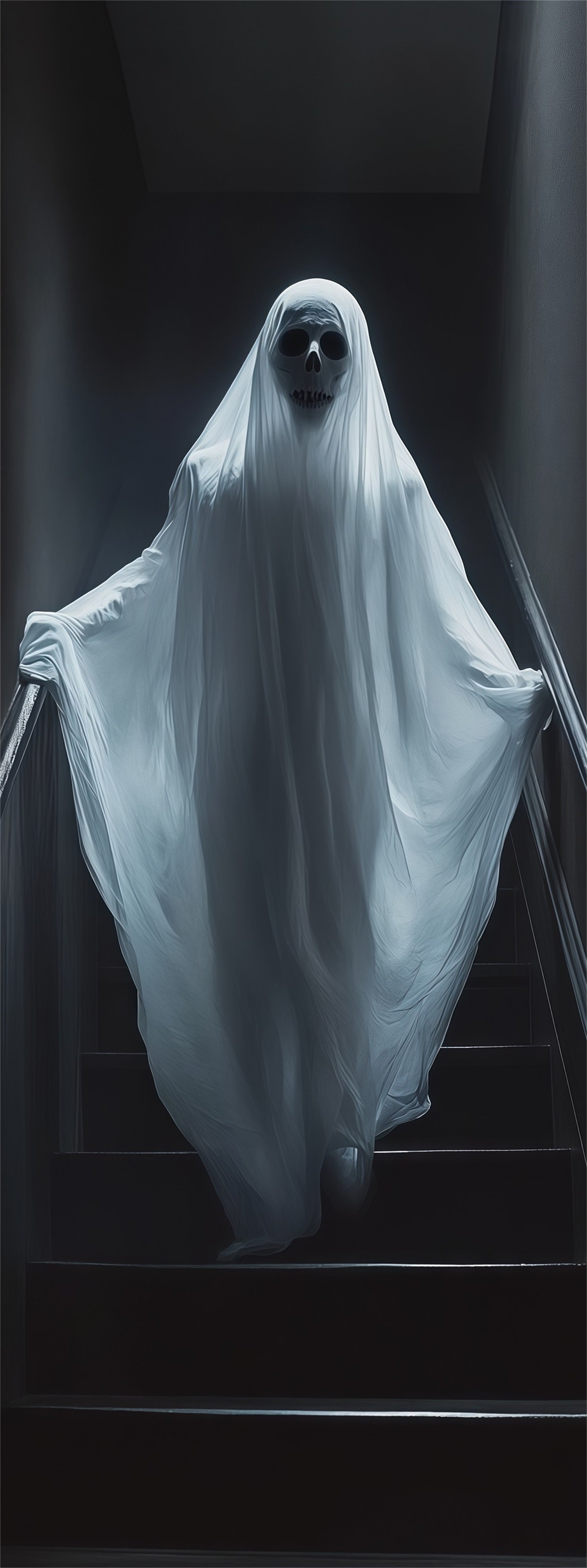 Haunted Mirror Door Phantom Staircase Shroud Figure Creepy Halloween Door Banner RR67-216