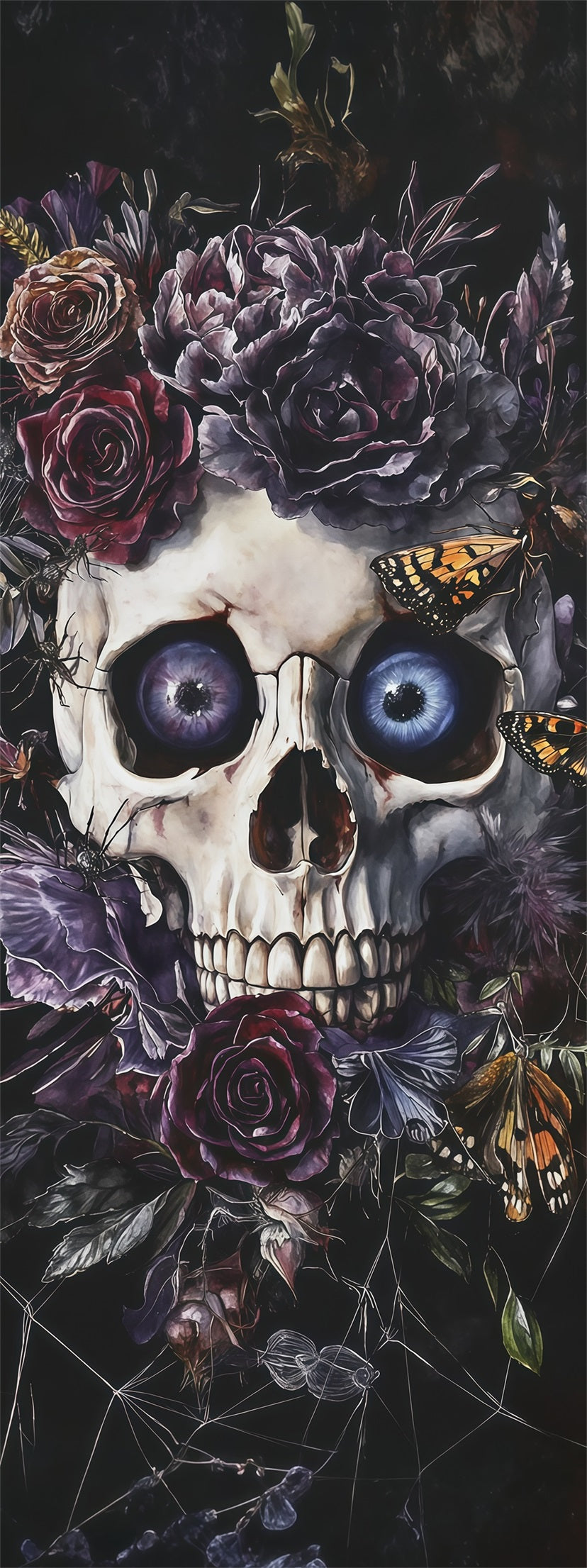 Gothic Rose Skull Door Floral Butterfly Portrait Halloween Party Door Banner RR67-218