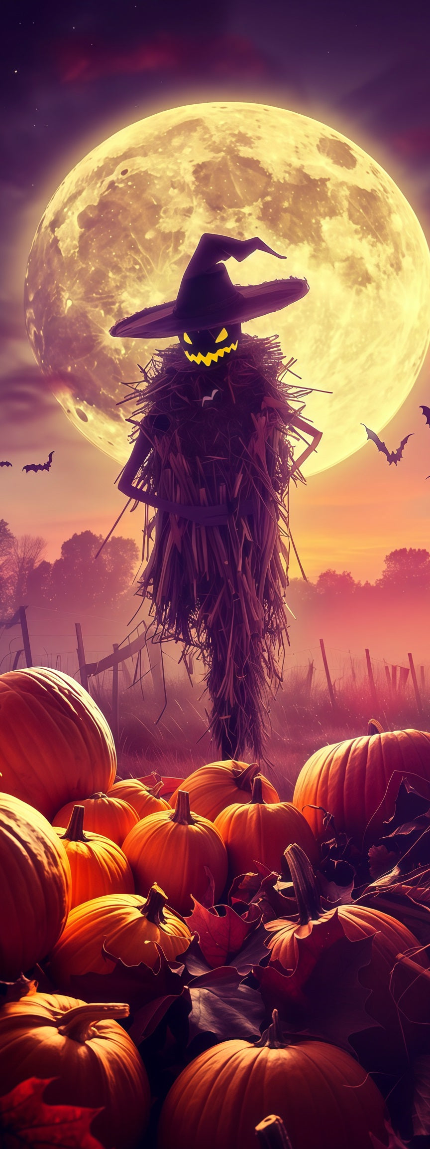 Pumpkin Patch Door Moonlit Scarecrow Field Halloween Door Decor RR67-223