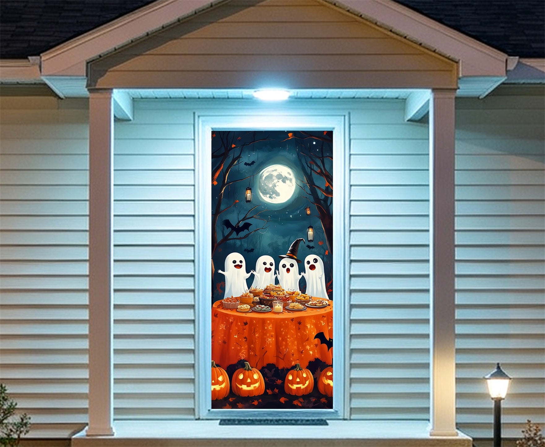 Ghost Gathering Door Moonlit Ghost Feast Party Halloween Door Mural RR67-225