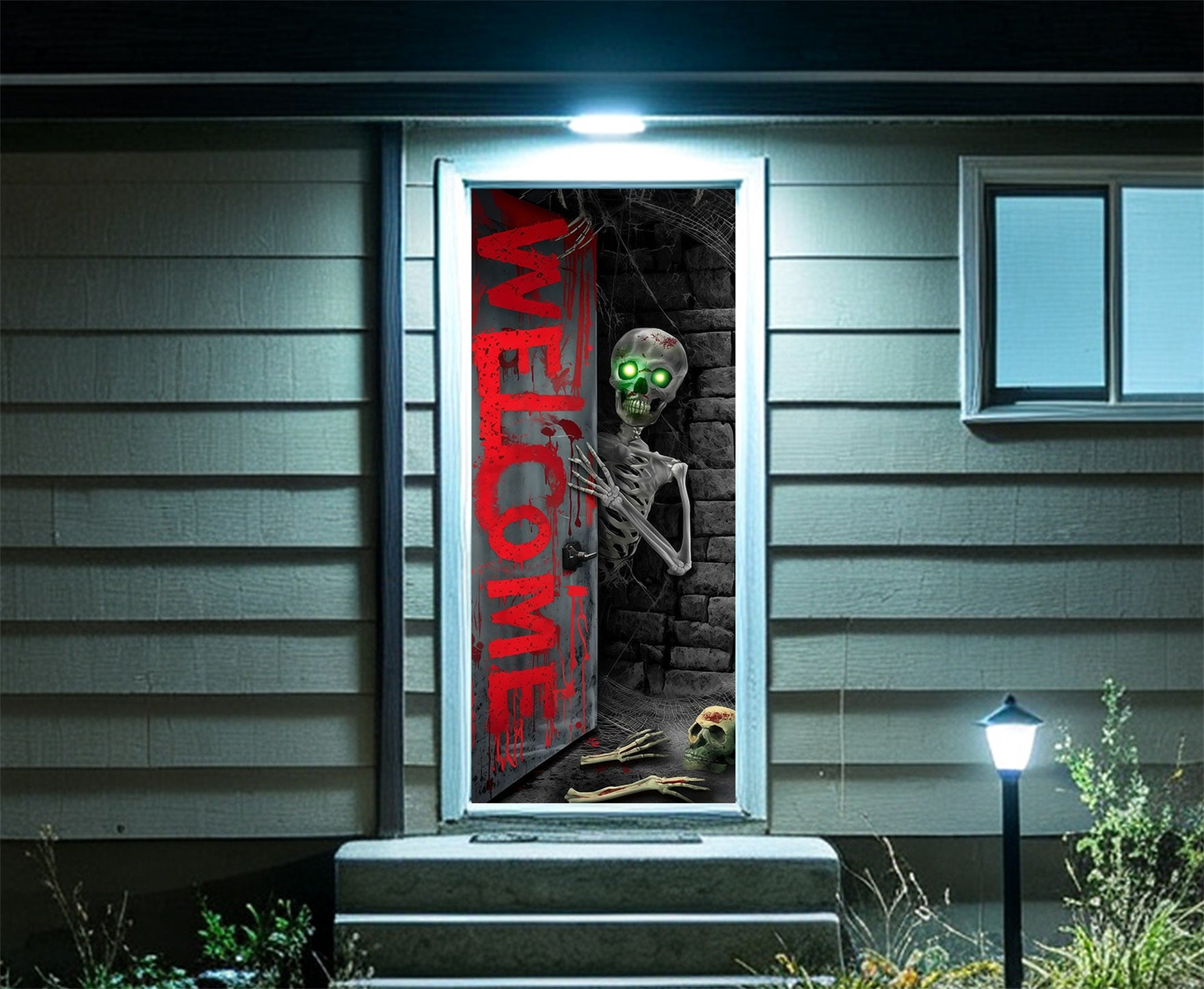 Skeleton Welcome Door Gothic Bloody Doorway Halloween Door Backdrop RR67-226