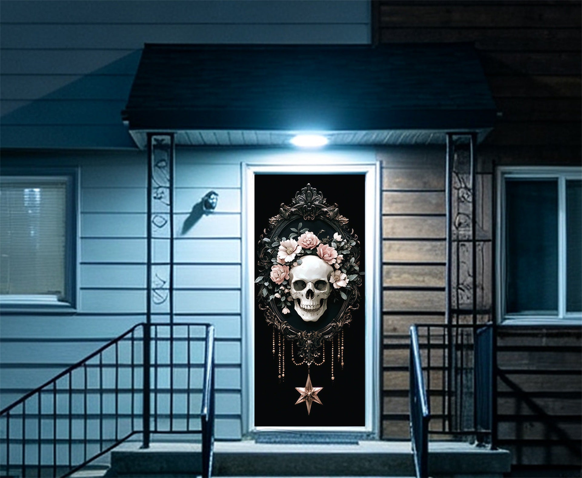 Skull Floral Door Baroque Frame Skull Halloween Door Tapestry RR67-227