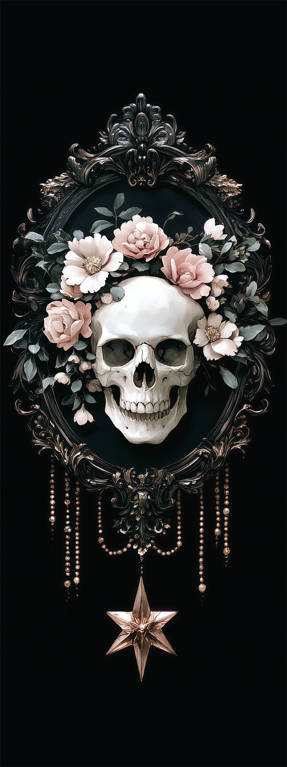 Skull Floral Door Baroque Frame Skull Halloween Door Tapestry RR67-227