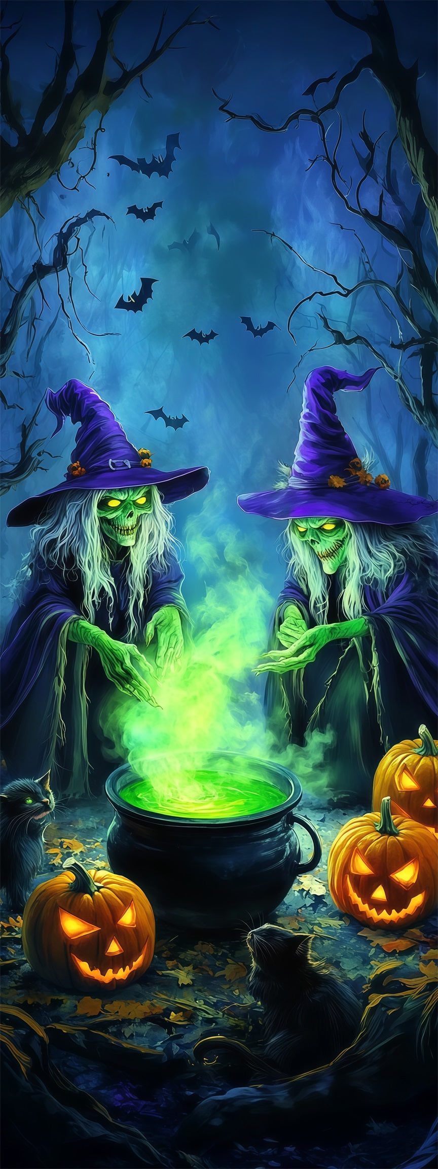 Witch Potion Door Twin Witch Cauldron Ritual Halloween Door Sign RR67-229