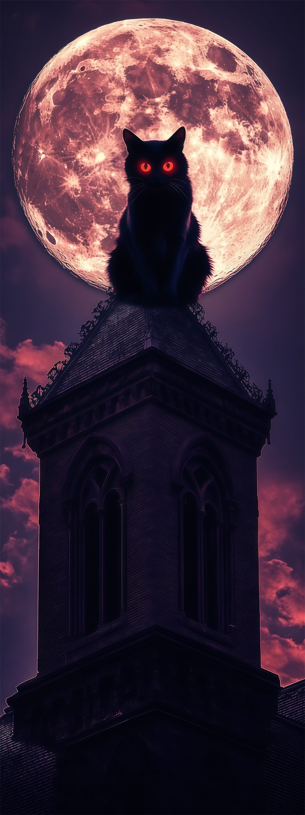 Black Cat Moon Door Moonlit Night Tower Halloween Front Door Cover RR67-230