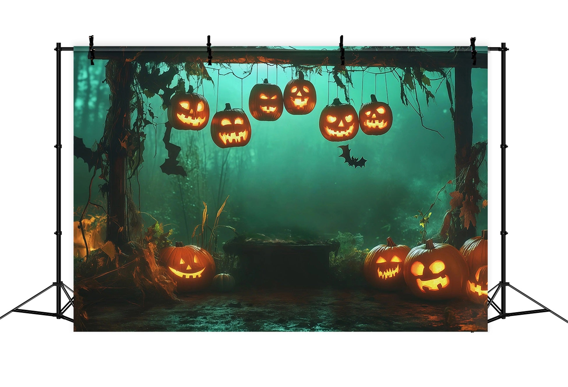 Scary Halloween Backdrop Ideas Hanging Pumpkin Forest Arch Halloween Photoshoot Backdrop RR67-28