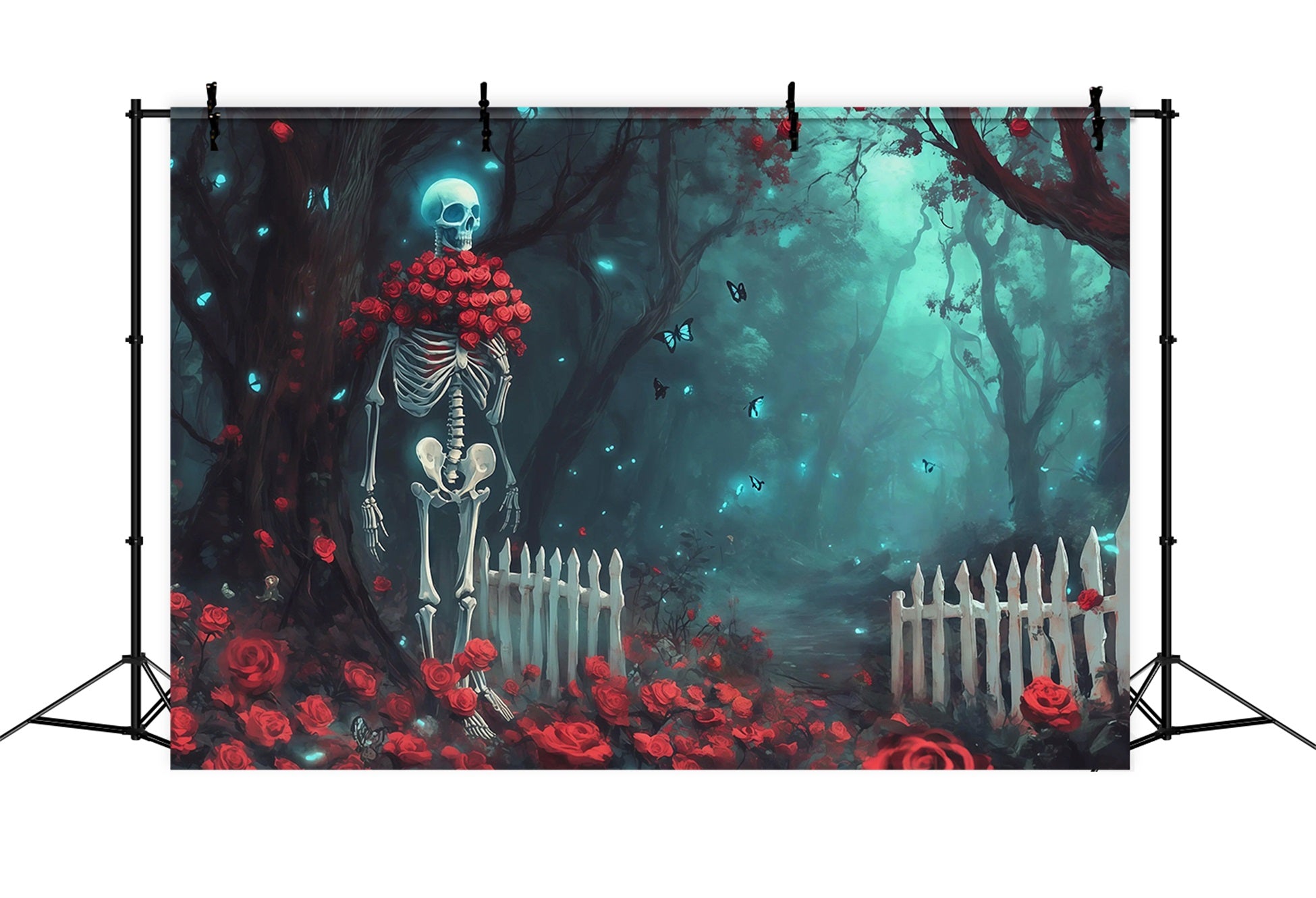 Fabric Halloween Backdrop Skeleton Rose Forest Path Halloween Backdrop For Pictures RR67-29