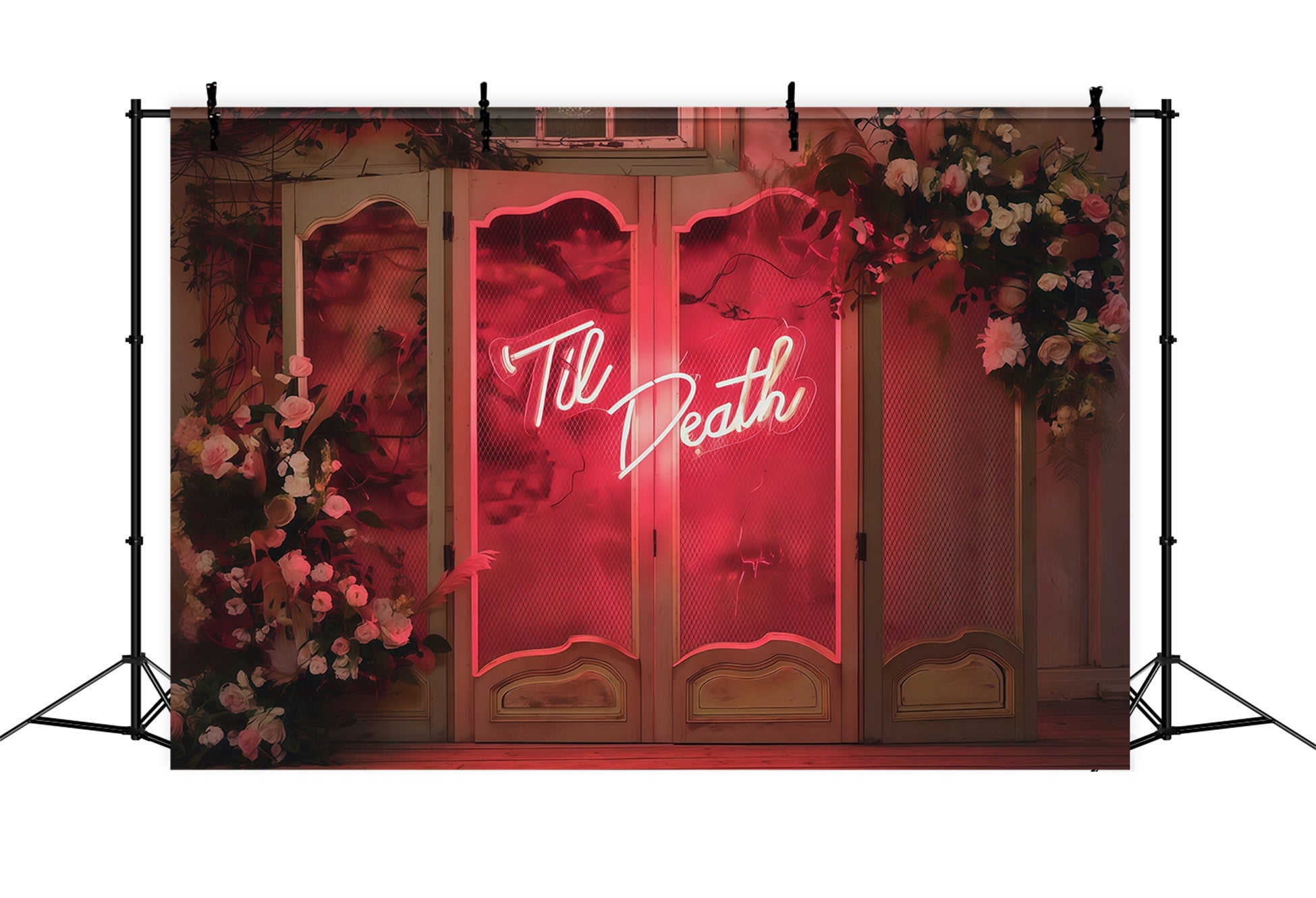 Halloween Wedding Backdrop Pink Gothic Neon Florals Halloween Photo Backdrop RR67-3