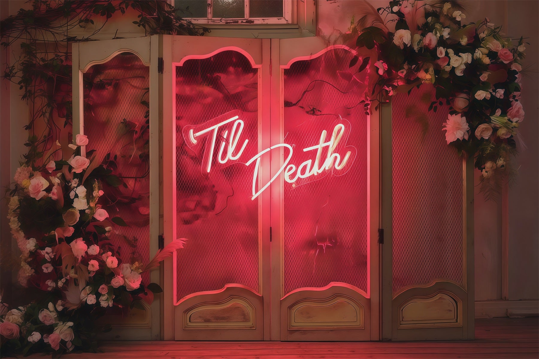 Halloween Wedding Backdrop Pink Gothic Neon Florals Halloween Photo Backdrop RR67-3