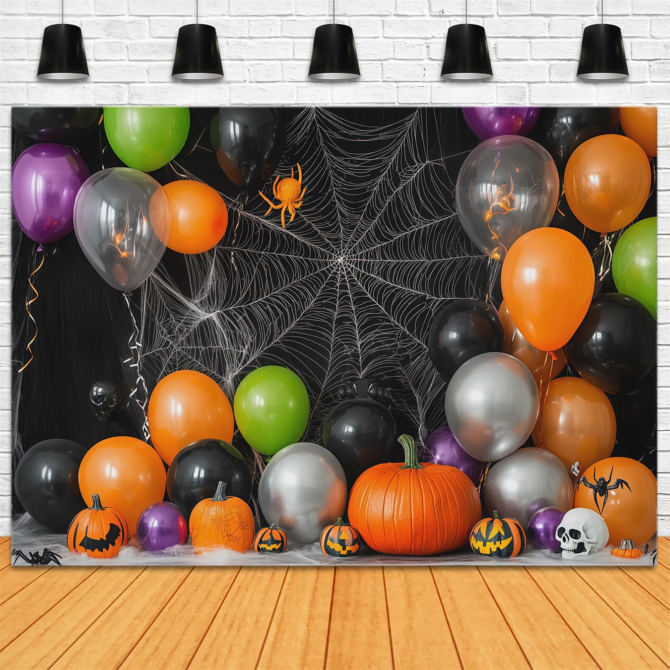Halloween Balloon Backdrop Spiderweb Bats Pumpkin Party Halloween Themed Backdrop RR67-30