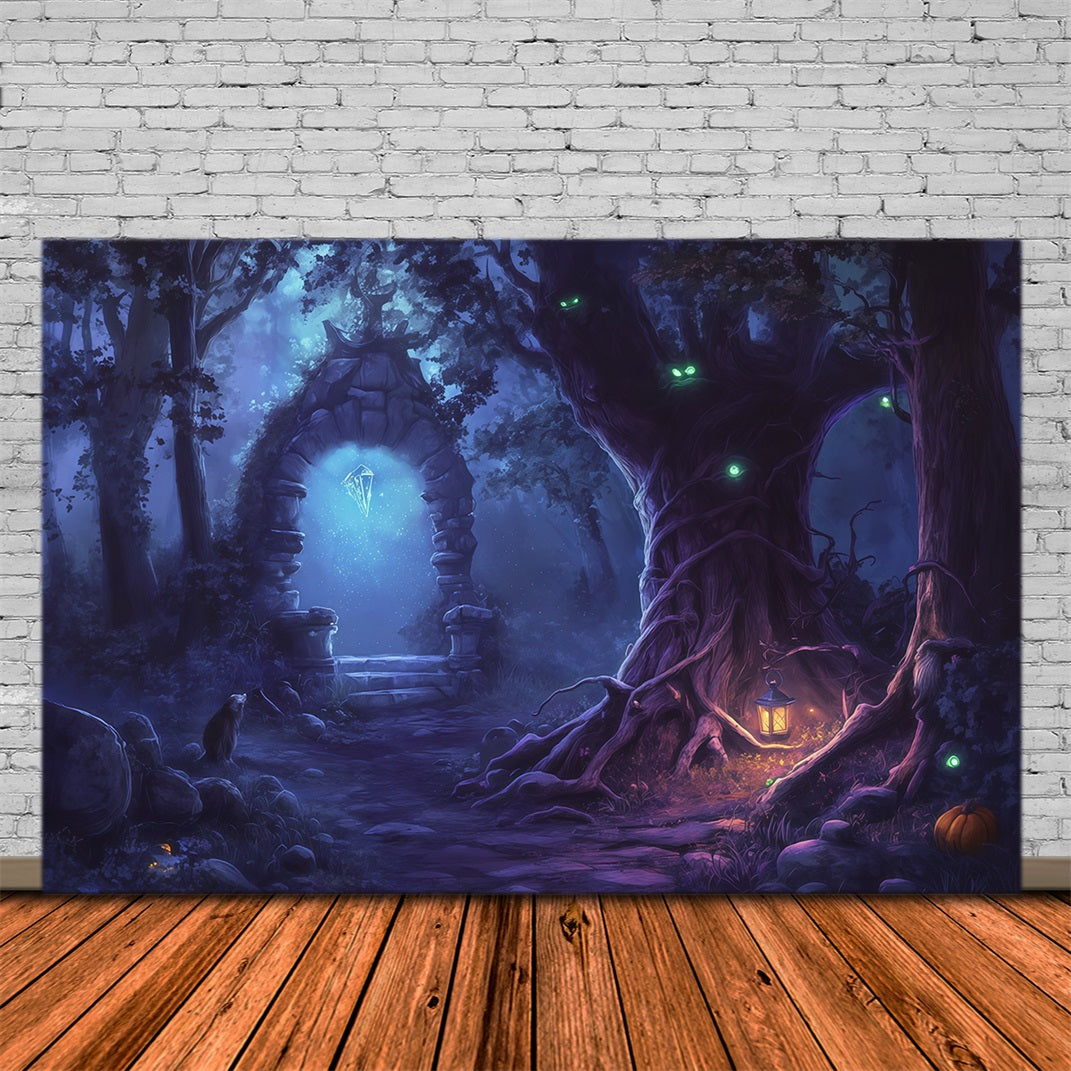 Halloween Forest Backdrop Glowing Portal Mystic Woods Vintage Halloween Backdrop RR67-32