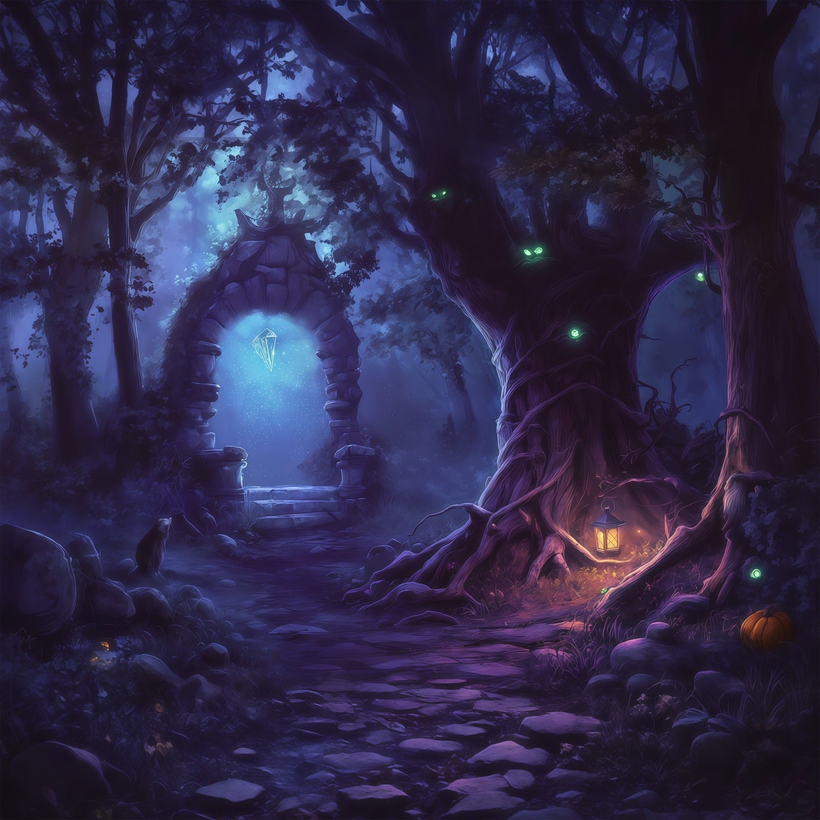 Halloween Forest Backdrop Glowing Portal Mystic Woods Vintage Halloween Backdrop RR67-32