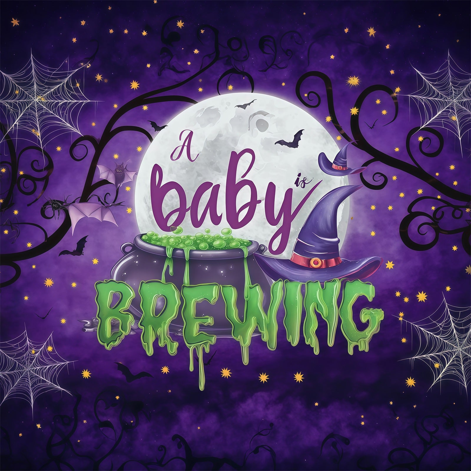Halloween Baby Shower Backdrop Baby Brewing Witch Cauldron Photography Halloween Backdrop RR67-36