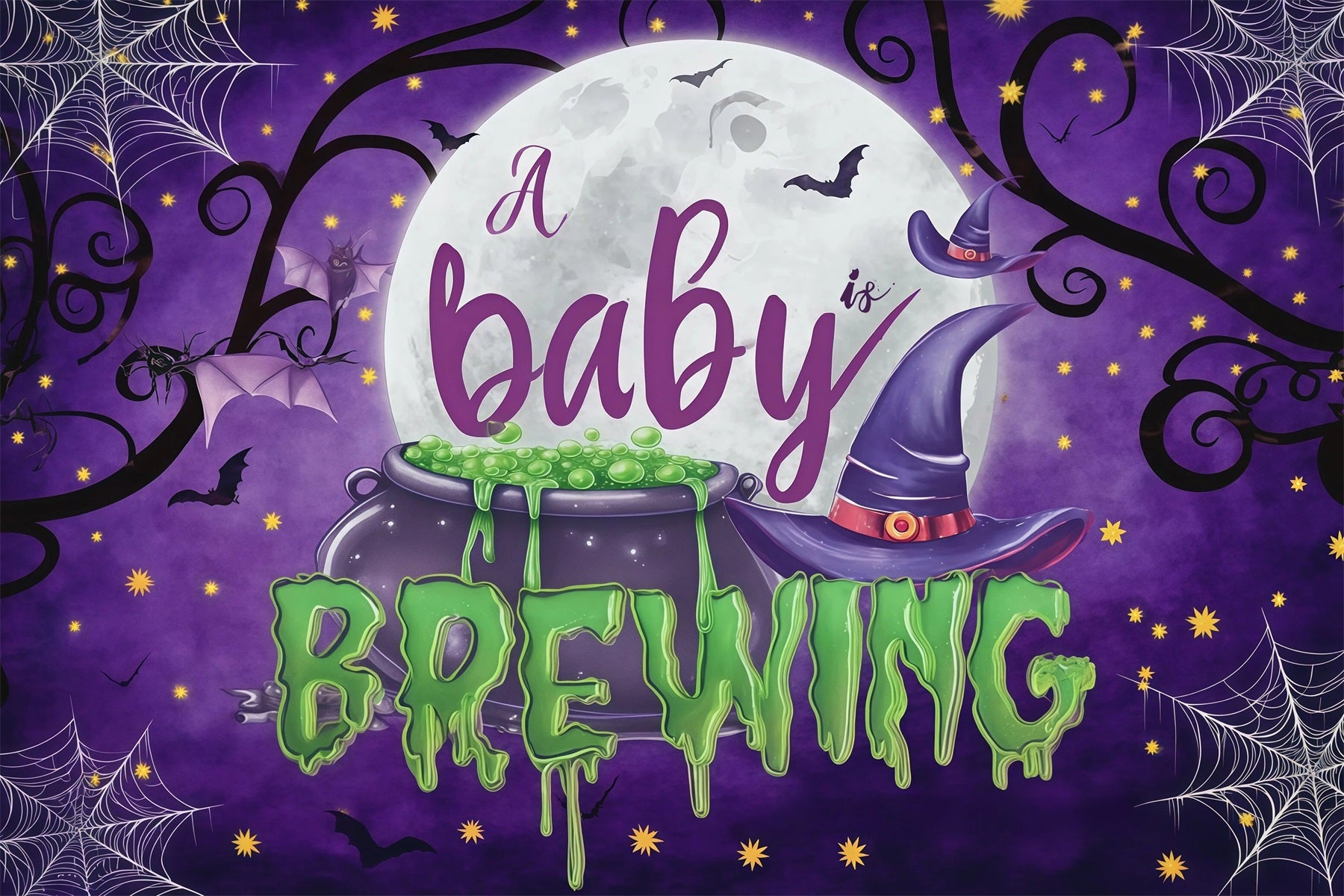 Halloween Baby Shower Backdrop Baby Brewing Witch Cauldron Photography Halloween Backdrop RR67-36