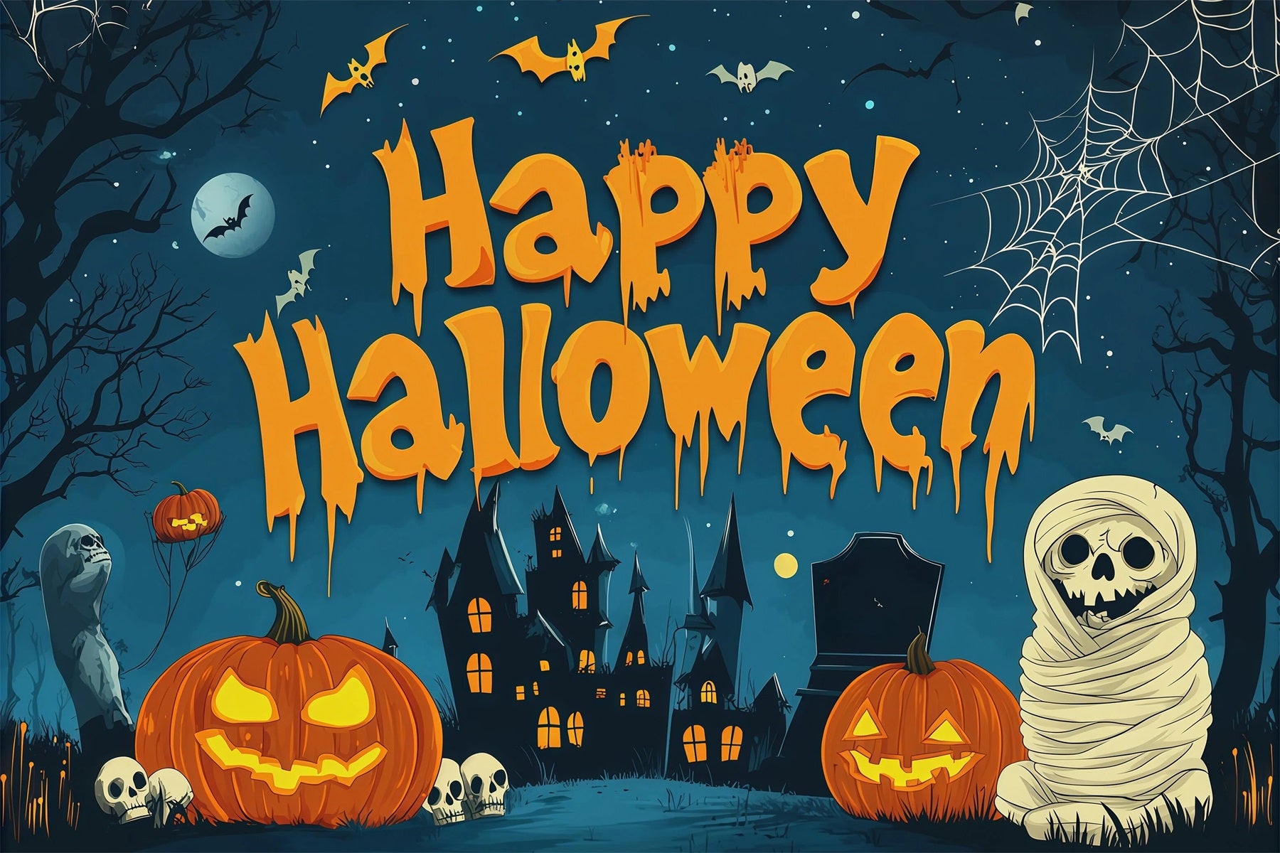 Halloween Party Backdrop Ideas Mummy Pumpkin Haunted Castle Halloween Scary Backdrops RR67-38