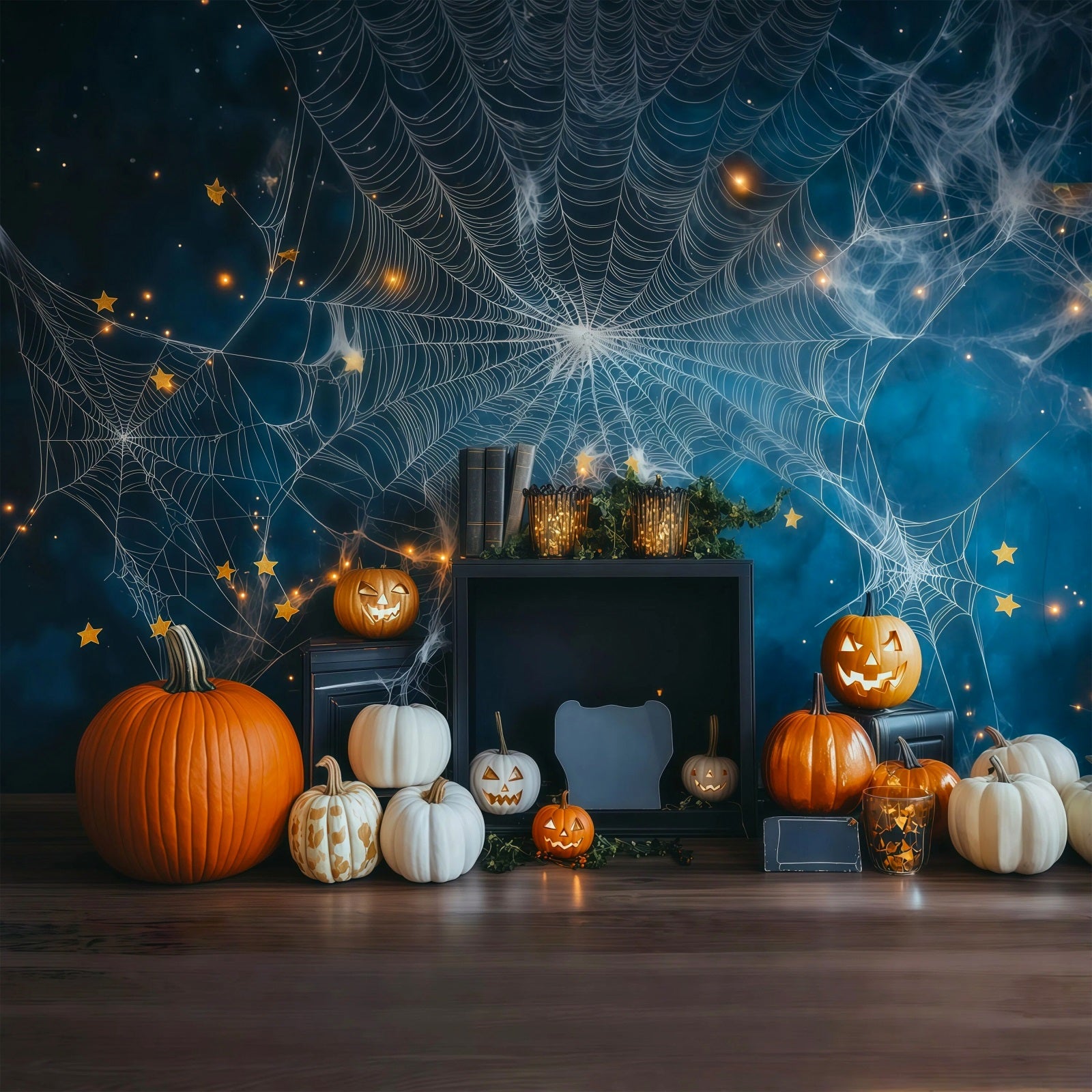 DIY Halloween Photo Booth Backdrop Spiderweb Pumpkin Star Decor 10x10 Halloween Backdrop RR67-41