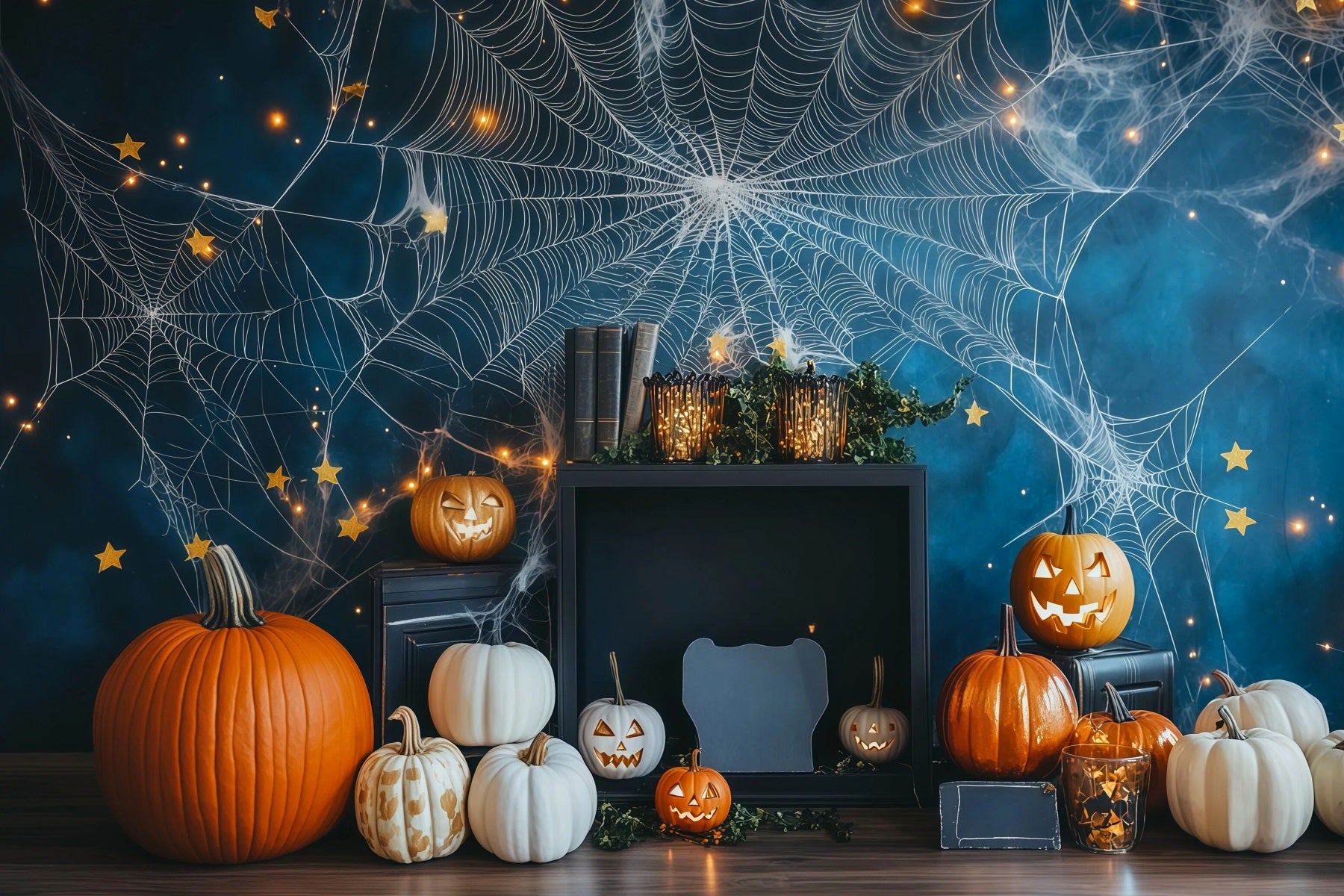 DIY Halloween Photo Booth Backdrop Spiderweb Pumpkin Star Decor 10x10 Halloween Backdrop RR67-41
