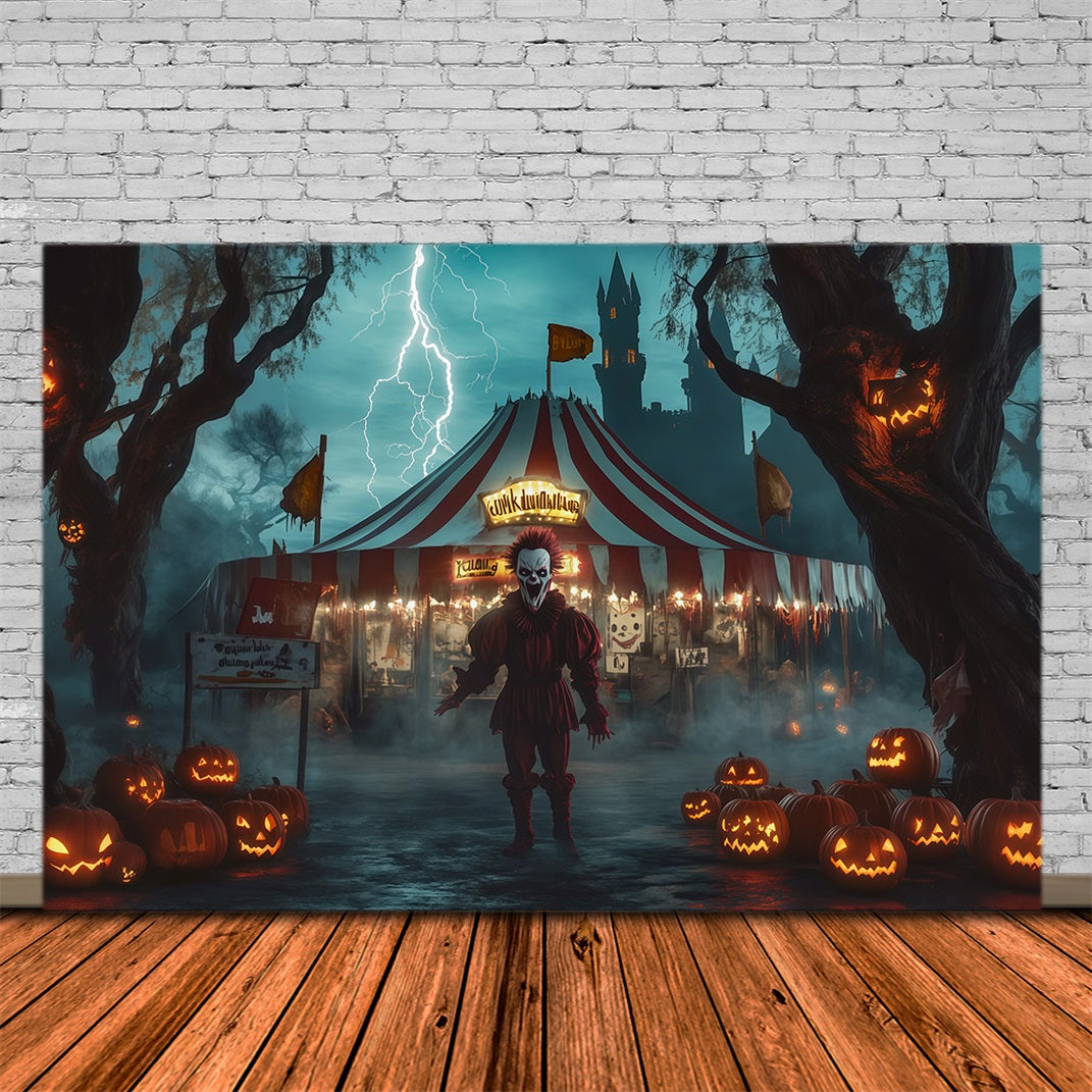 Halloween Clown Backdrop Creepy Circus Clown Pumpkins Halloween Fabric Backdrop RR67-49