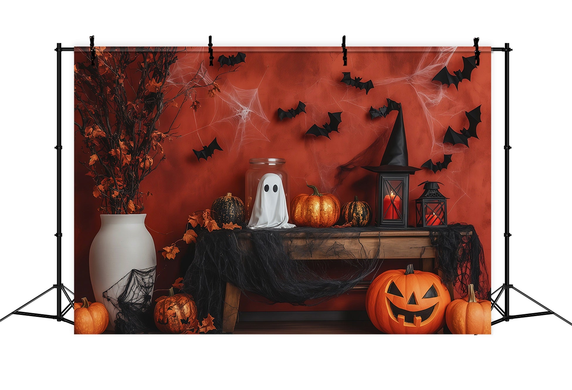 Halloween Backdrop Photos Ghost Pumpkin Mantel Decor DIY Halloween Photo Backdrop RR67-50
