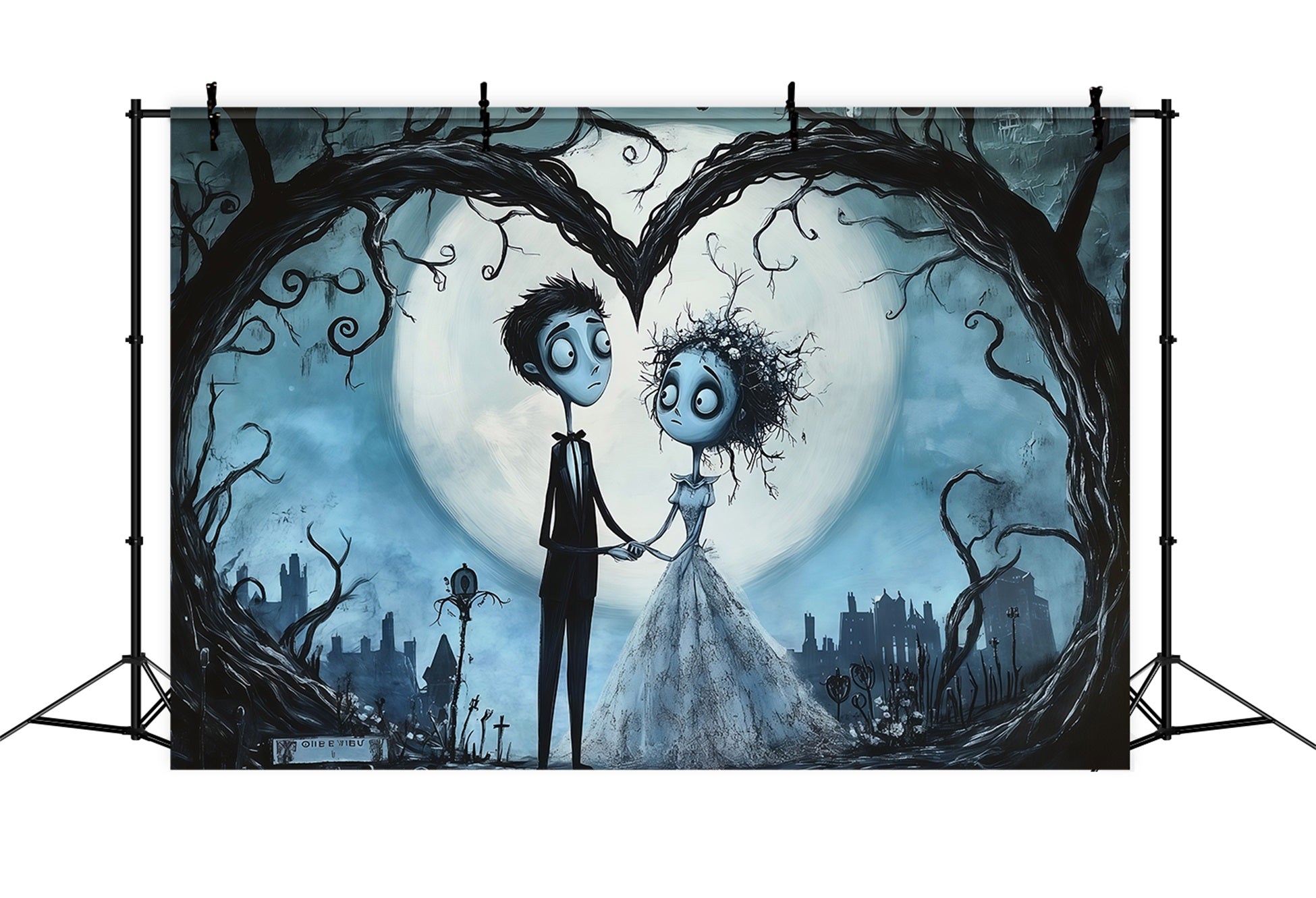 Halloween Wedding Backdrop Gothic Couples Heart Moon Halloween Photo Backdrop RR67-53
