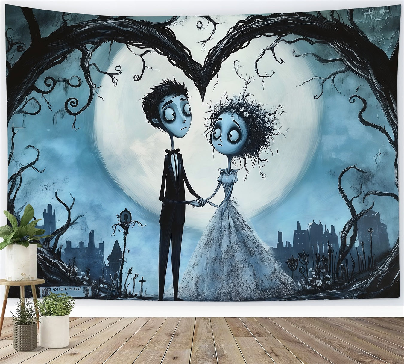 Halloween Wedding Backdrop Gothic Couples Heart Moon Halloween Photo Backdrop RR67-53