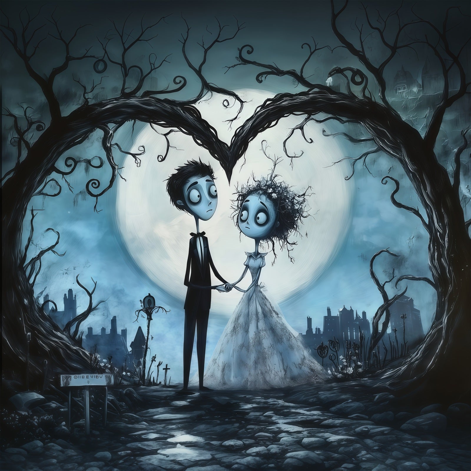 Halloween Wedding Backdrop Gothic Couples Heart Moon Halloween Photo Backdrop RR67-53