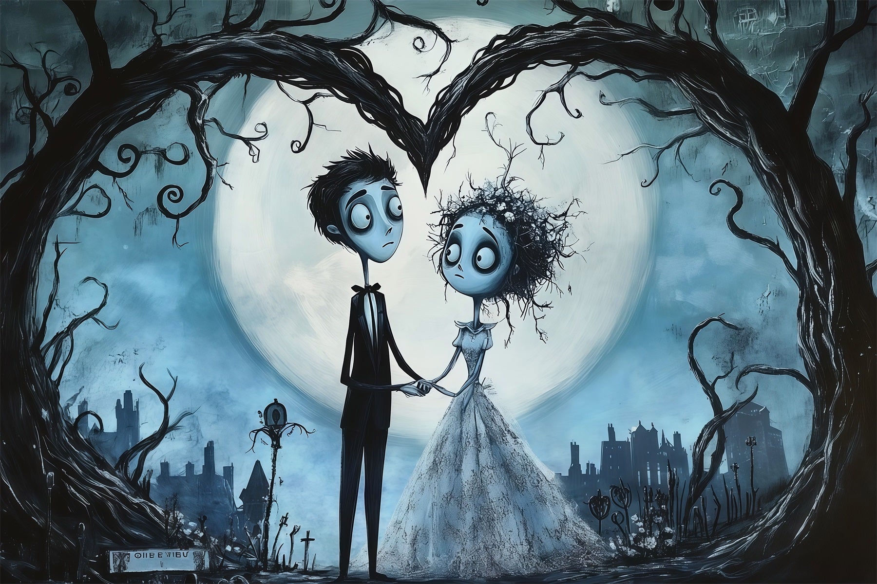 Halloween Wedding Backdrop Gothic Couples Heart Moon Halloween Photo Backdrop RR67-53