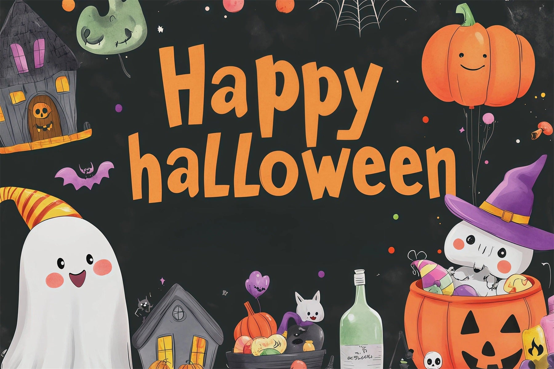 Cute Halloween Backdrops Cute Ghost Pumpkin Party Halloween Backdrops Scene Setters RR67-56