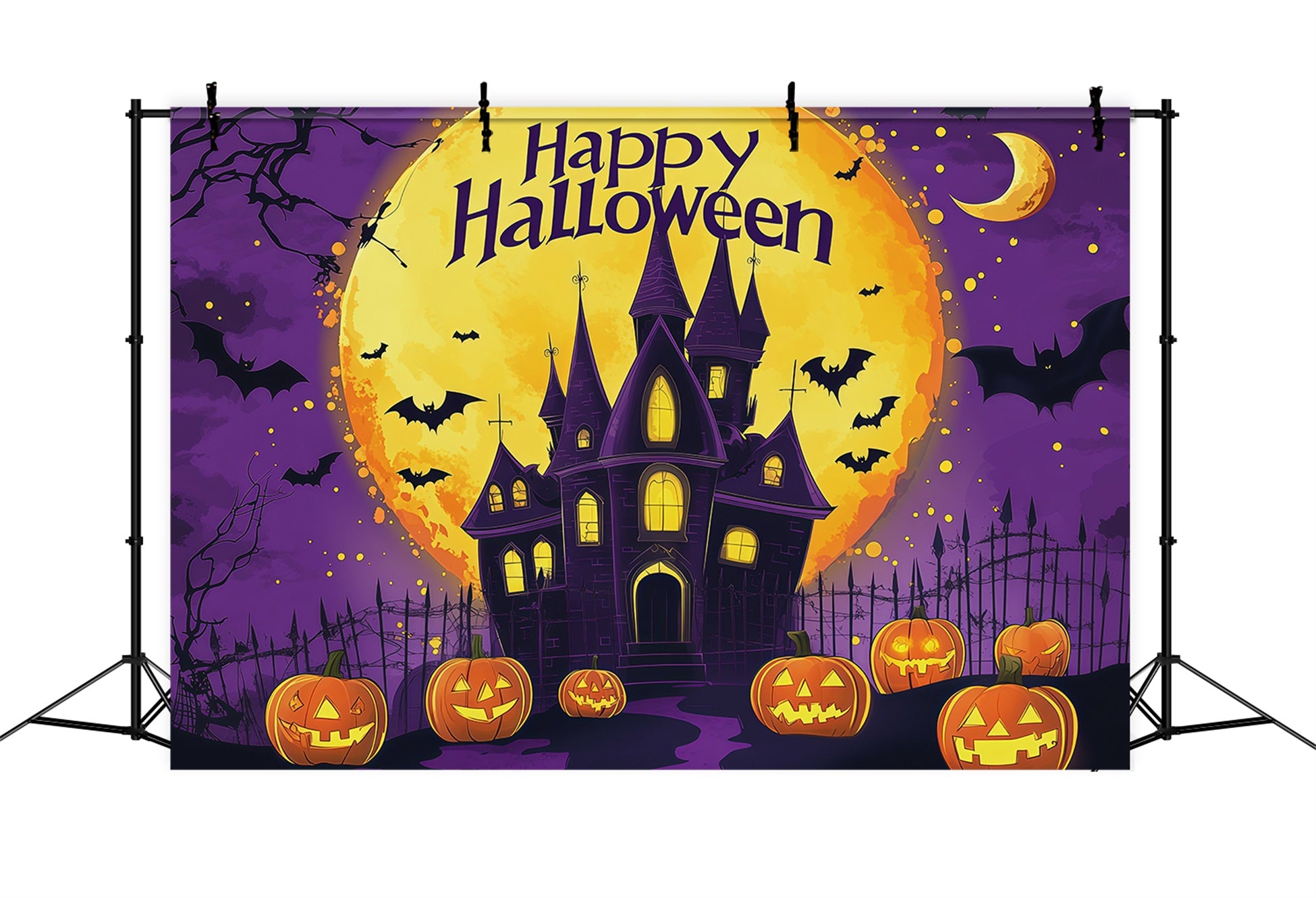 Cute Halloween Backdrops Purple Castle Pumpkin Moon Halloween Backdrops & Scene Setters RR67-6