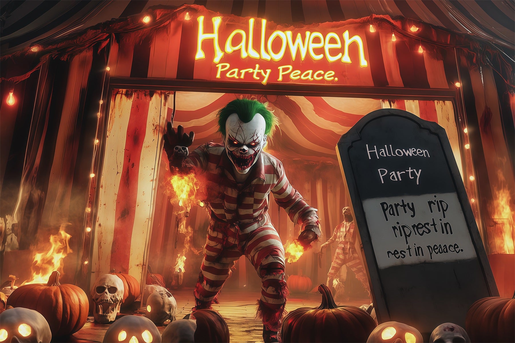 Halloween Backdrop Photo Haunted Clown Circus Entrance Halloween Party Backdrop RR67-60
