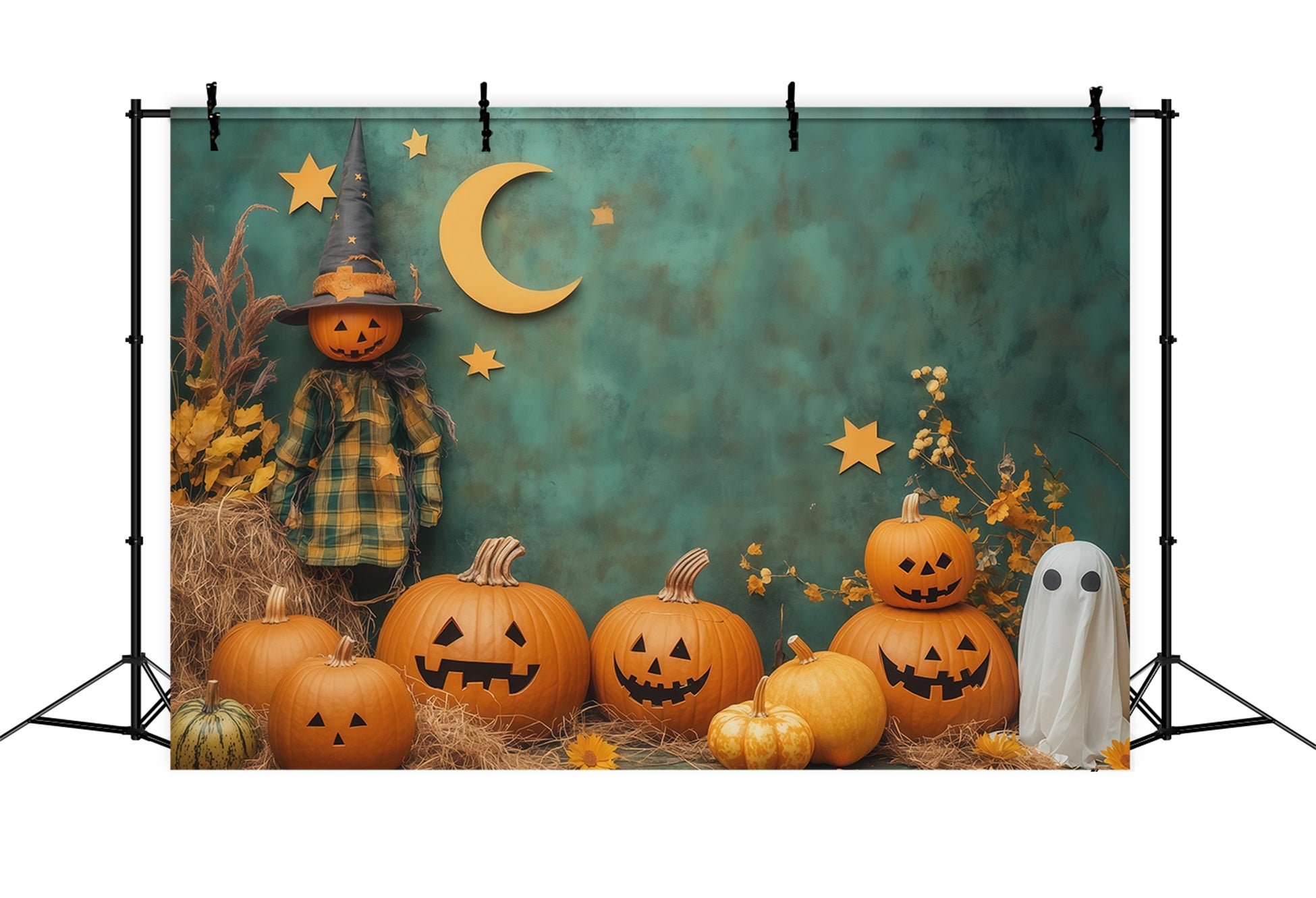 Cute Halloween Photo Backdrop Harvest Pumpkin Ghost Display Backdrop Halloween RR67-63