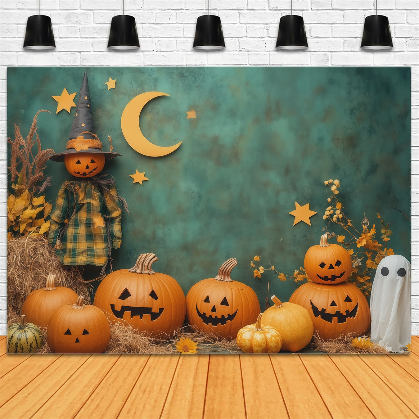 Cute Halloween Photo Backdrop Harvest Pumpkin Ghost Display Backdrop Halloween RR67-63