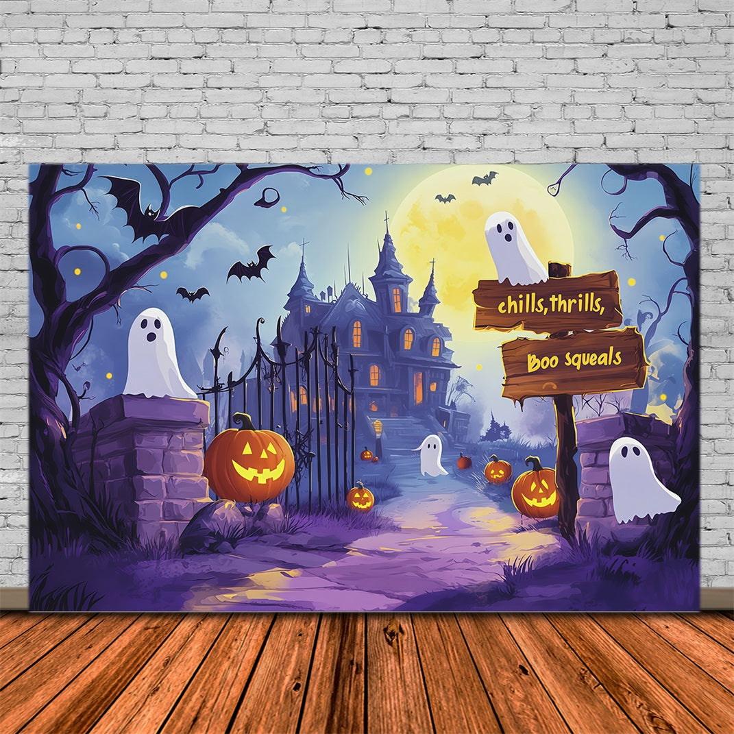 Photo Booth Halloween Backdrop Ideas Ghostly Mansion Path Pumpkins Halloween Picture Backdrop RR67-65