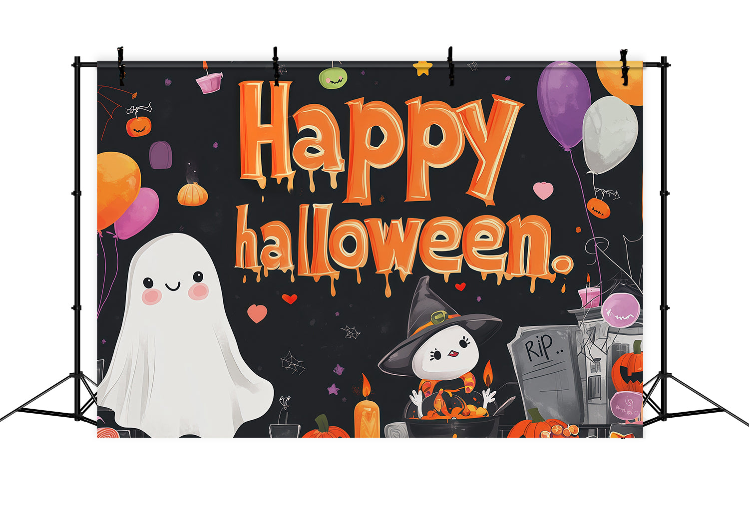 Halloween Party Backdrops Cute Ghost Witch Party Halloween Photo Booth Backdrop RR67-7