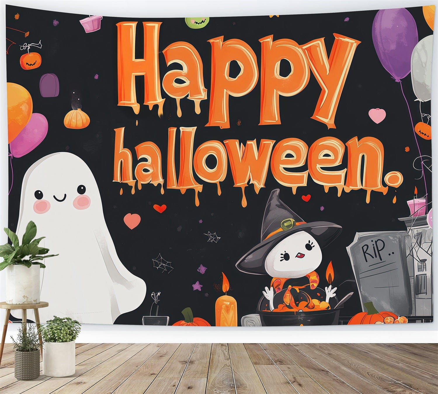 Halloween Party Backdrops Cute Ghost Witch Party Halloween Photo Booth Backdrop RR67-7